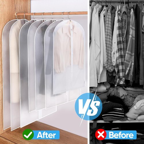 BALEINE 40'' Translucent Garment Bags - 6 Pack PEVA Dress Storage for Closet Clothes & Coats | White
