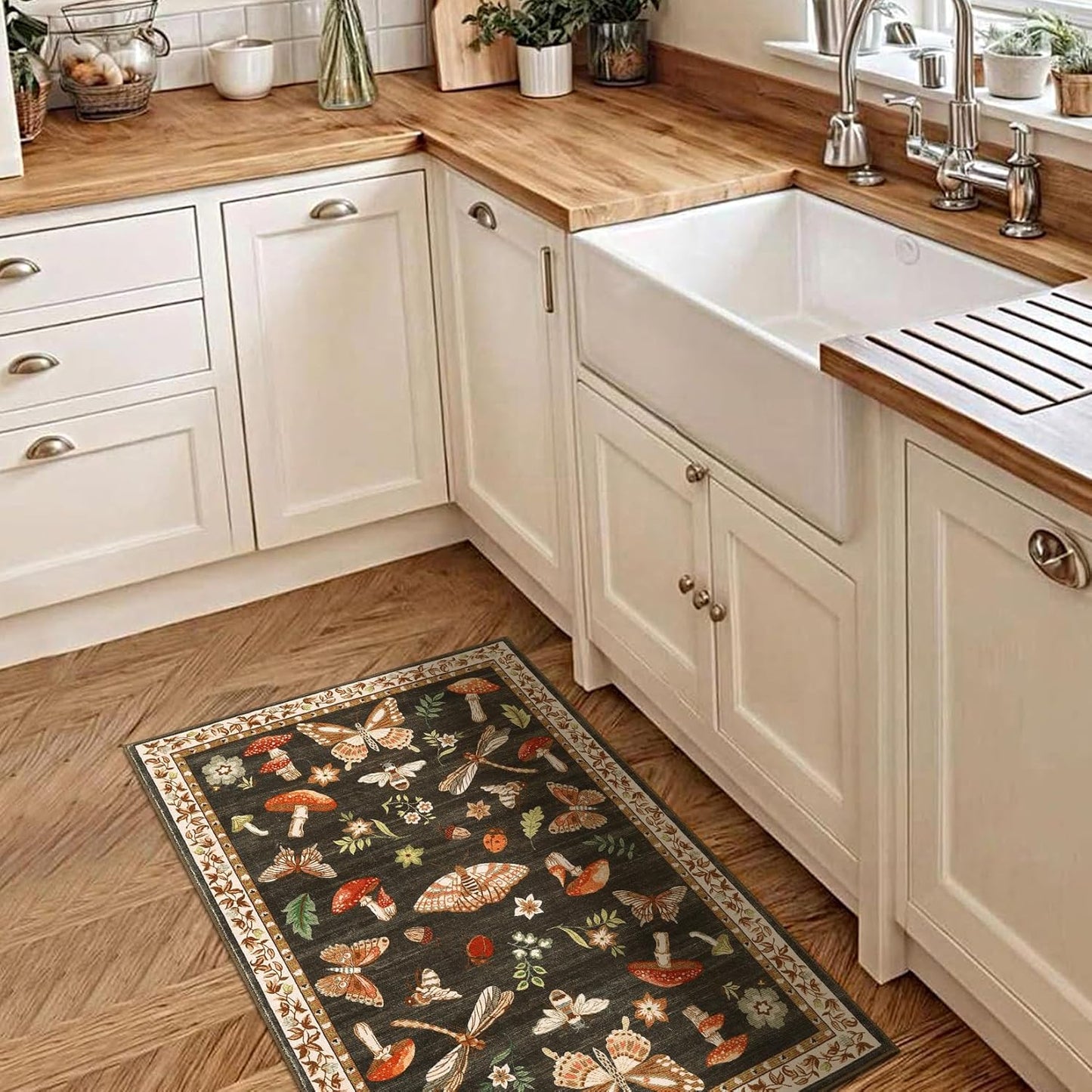 Mushroom Small Rug - Washable Non-Slip Door Mat | Ultra-Thin Stain Resistant 2x3 for Entryway, Kitchen, Bedroom