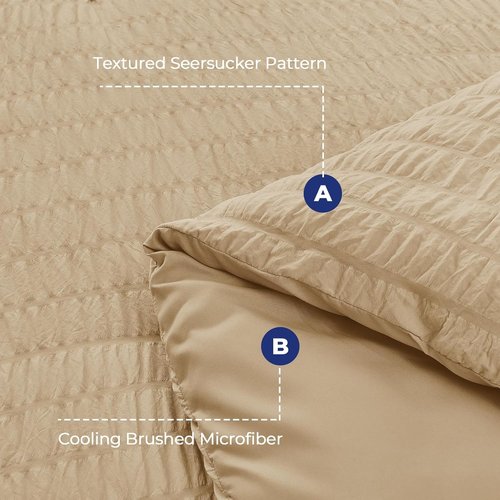 HYMOKEGE Comforter Set - Luxury 7-Piece All-Season Bedding in Khaki | Seersucker Design with Sheets & Pillowcases
