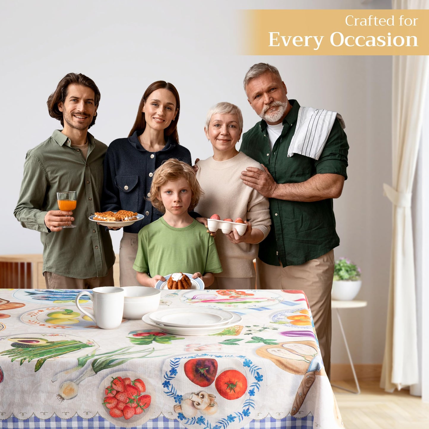 Maison d' Hermine Table Cloth Rectangle Table 100% Cotton 70 x 90 Inches Tablecloth Reusable Decorative for Dining Kitchen Room Farmhouse Home Gifts for Mothers Day Spring Summer - Gourmand