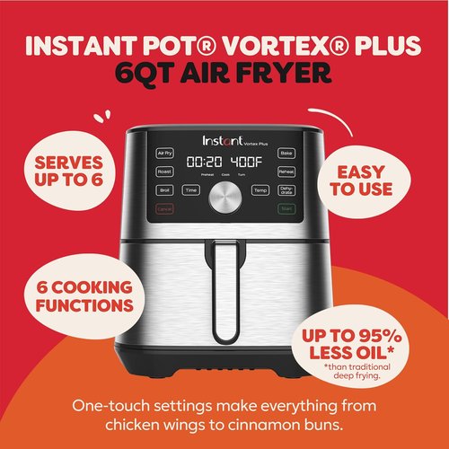 Instant Pot VORTEX Plus Air Fryer - 6-in-1 Multi-Function Cooking, Stainless Steel, 6QT Capacity