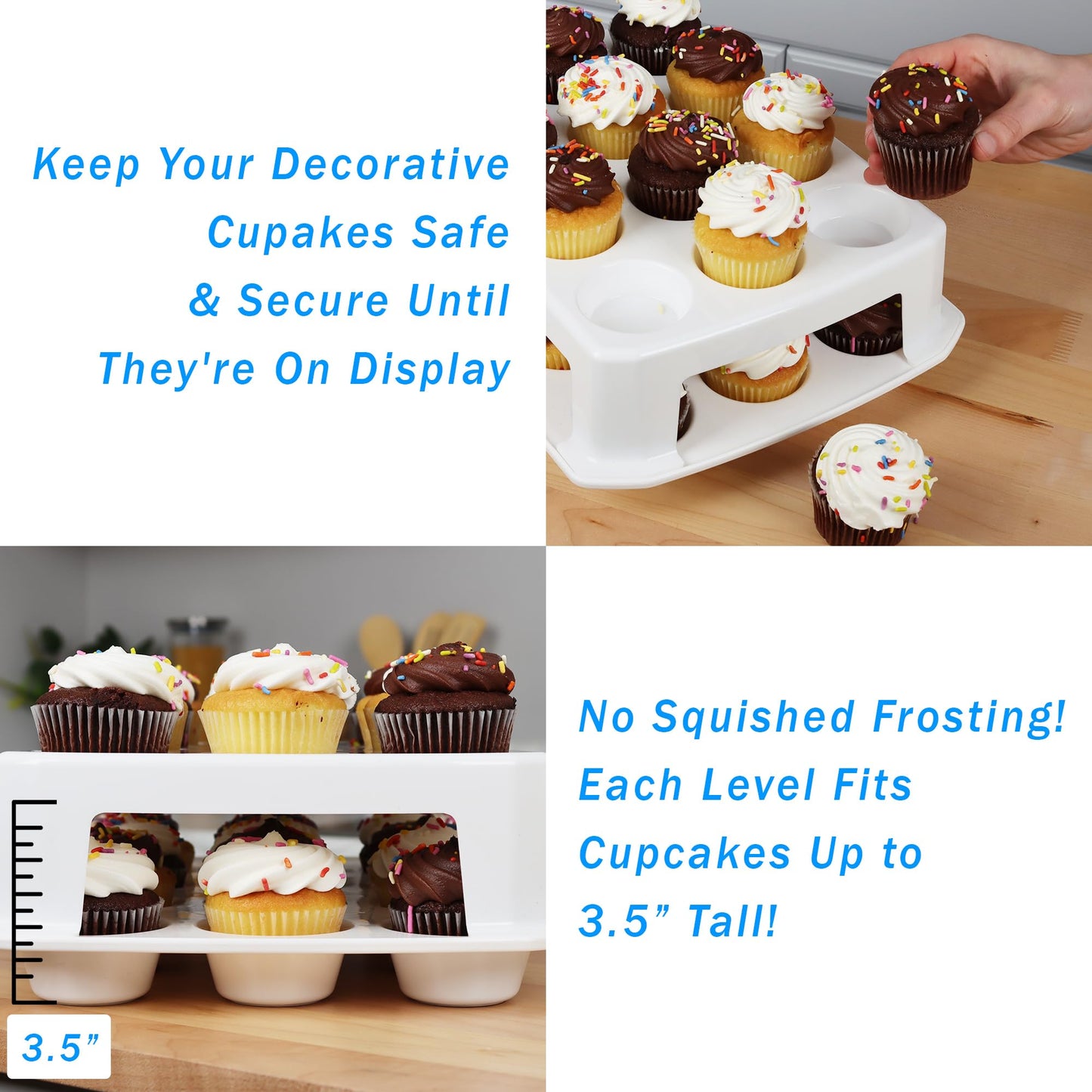 Extra Tall Cupcake Carrier 24 Count, 24 Cupcake Holder with Lid -Spacious 3.5” Tall Tiers Accommodate 24 Tall Frosted Cupcakes, Won't Smush! Cupcakes Containers Muffin Storage Container/Muffin Holder
