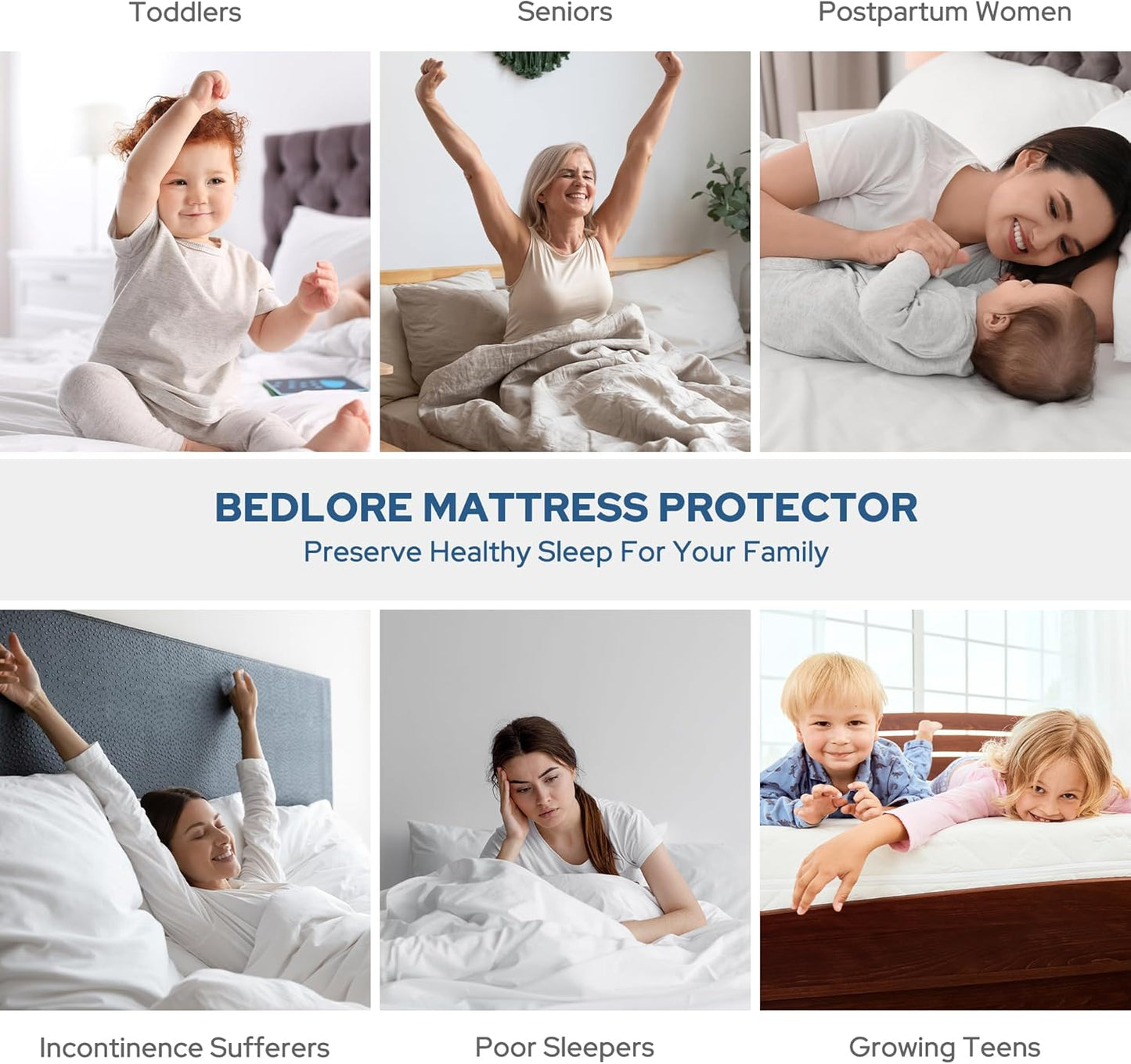 BEDLORE Waterproof Mattress Protector - Soft, Breathable Full Size Pad with Deep Pocket (Gray)