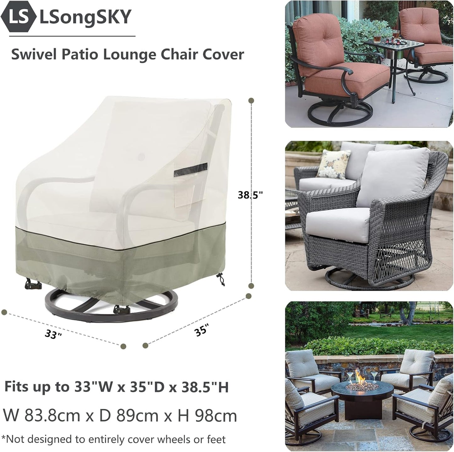 Skiennix Outdoor Swivel Lounge Chair Cover - 100% Waterproof, Heavy Duty | 33" W x 35" D x 38.5" H, White & Grayish Green (2 Pack)