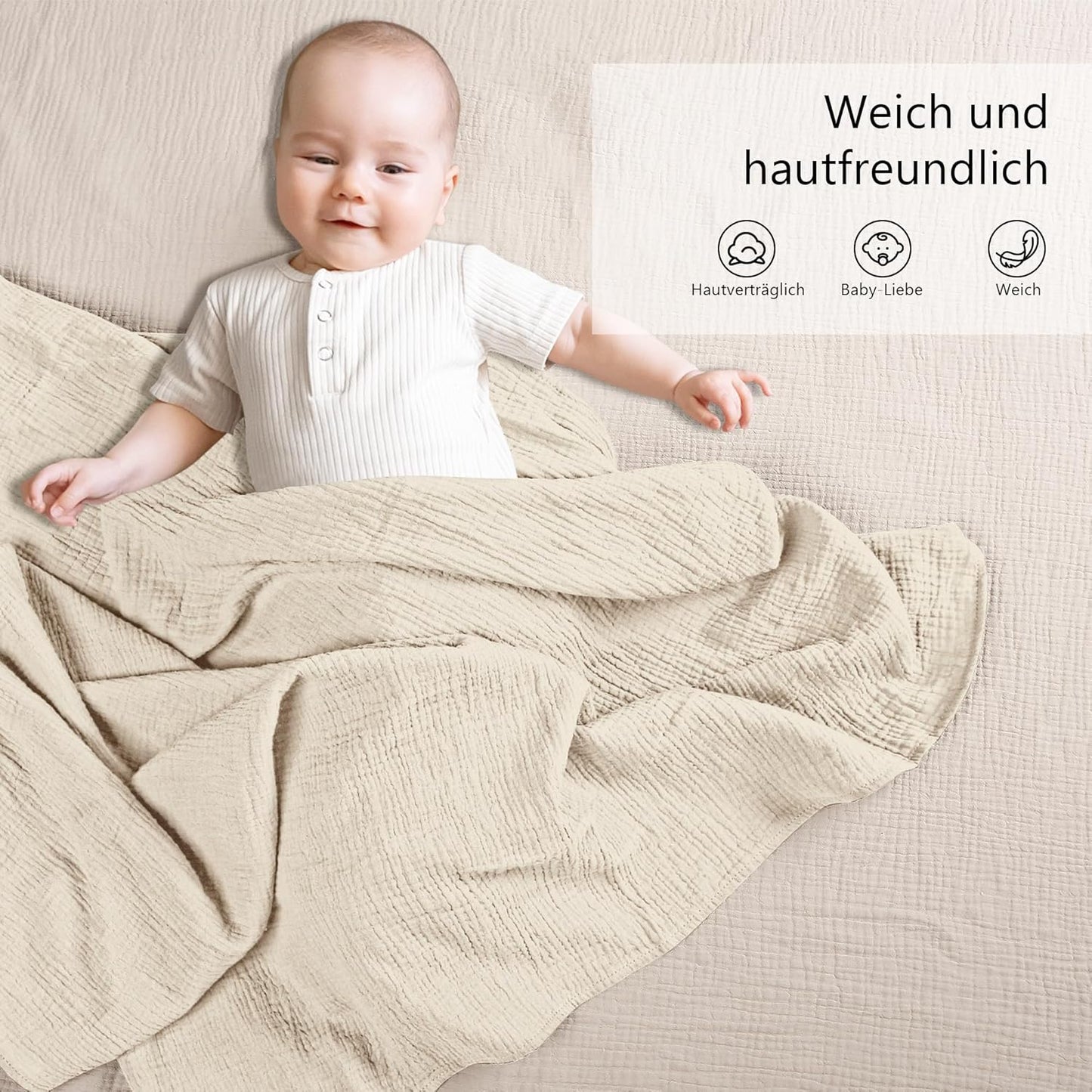 Susurration Muslin Receiving Blanket - 100% Cotton Soft Swaddle for Newborns | Unisex 38x40 Inch (Apricot Gray)