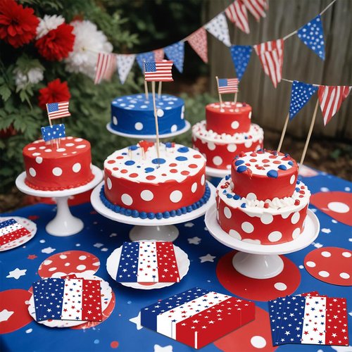 50 Count Red White Blue Star Paper Napkins, Patriotic Disposable Cocktail Napkins for 4th of July, Memorial Day, Veterans Day, Labor Day, and American Flag Party Decorations
