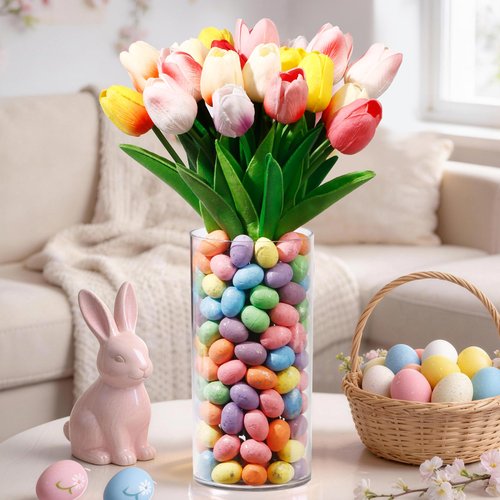 ALFEVA Easter Decorations-Vase in Vase and Approx 100pcs Easter Eggs Filler, Vaseset Ready to Display，Spring Decorations for Home Table (No Flowers)