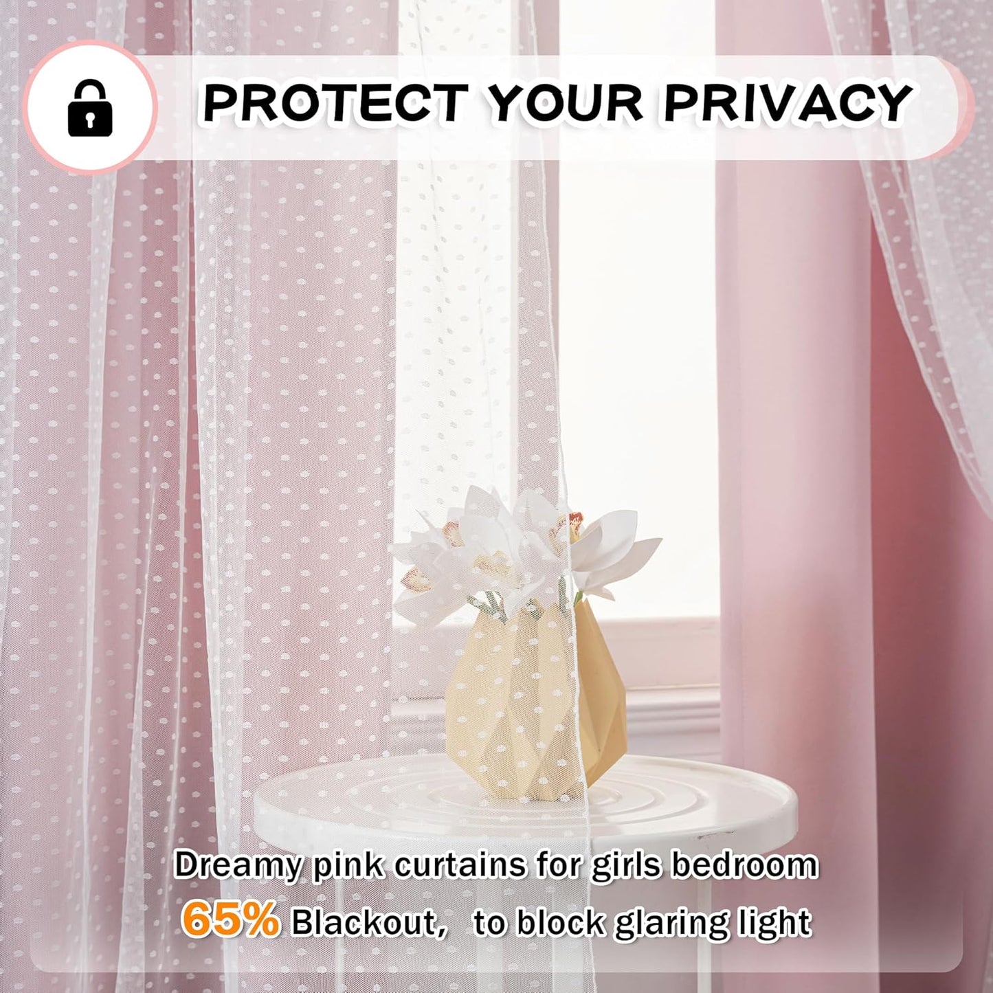 MYSKY HOME Pink Blackout Curtains - Double Layer Drapes with Polka Dots | 52x84 Inch, 2 Panels for Girls' Bedroom