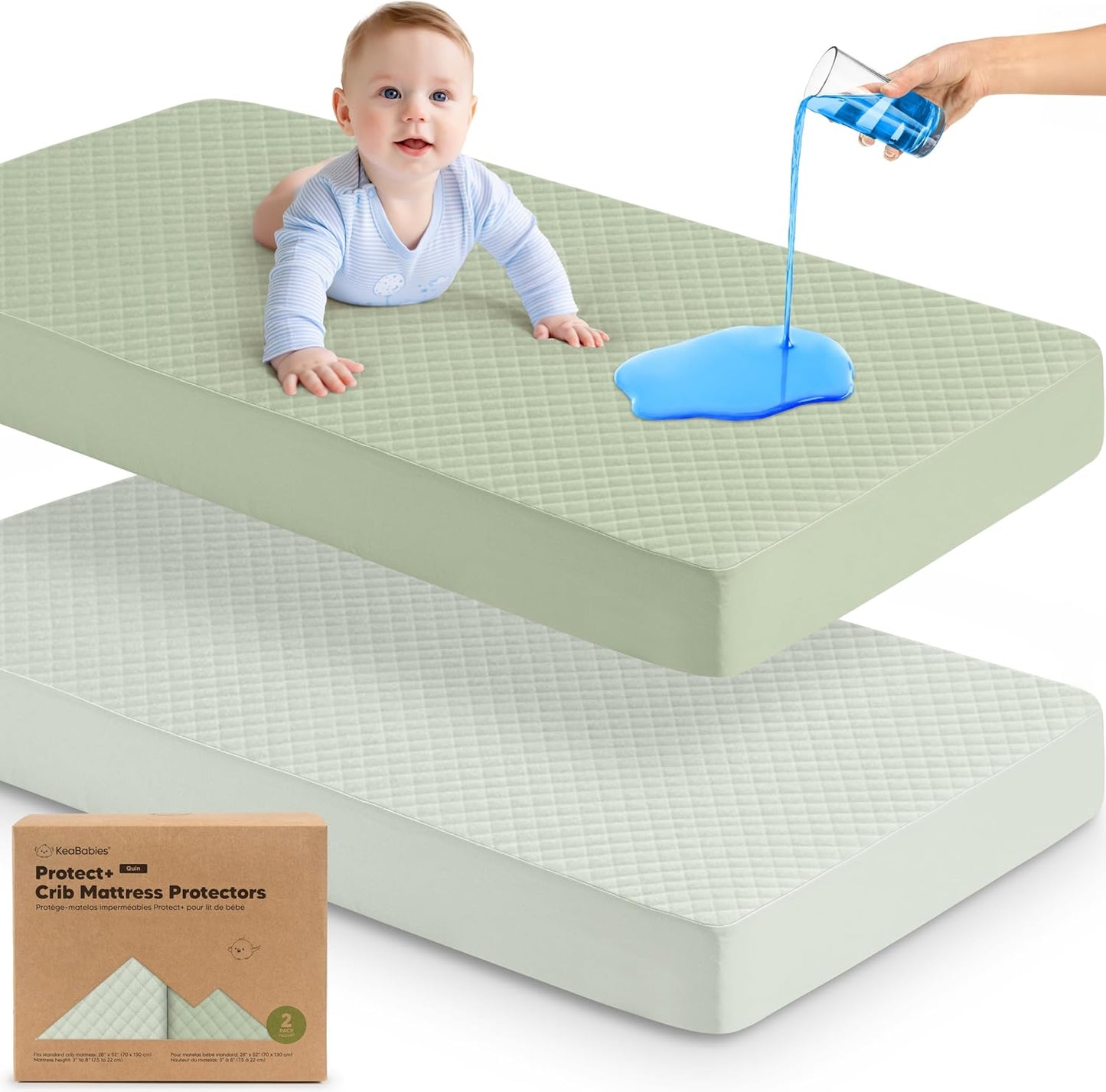 Skiennix Waterproof Crib Mattress Protector Cover - 2-Pack Soft Quilted Cotton Sheets, 52" x 28", Machine Washable