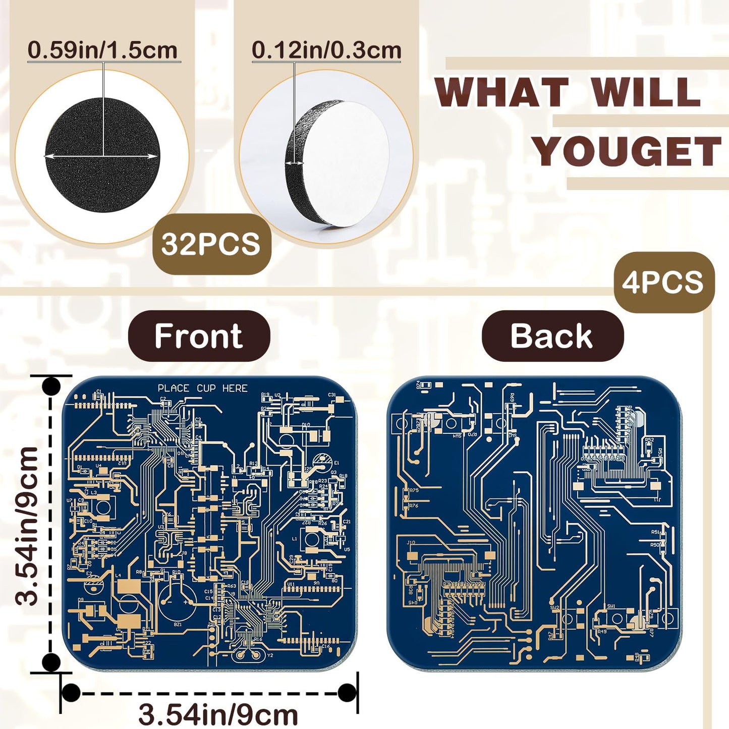 Nuenen 4 Pcs Circuit Board Coasters for Drinks PCB Coasters Immersion Gold Circuit Board PCB Design Engineer It Gift for Party Bar Office Geek Nerd Engineer Dad Gift Men(Classic Style,Blue)