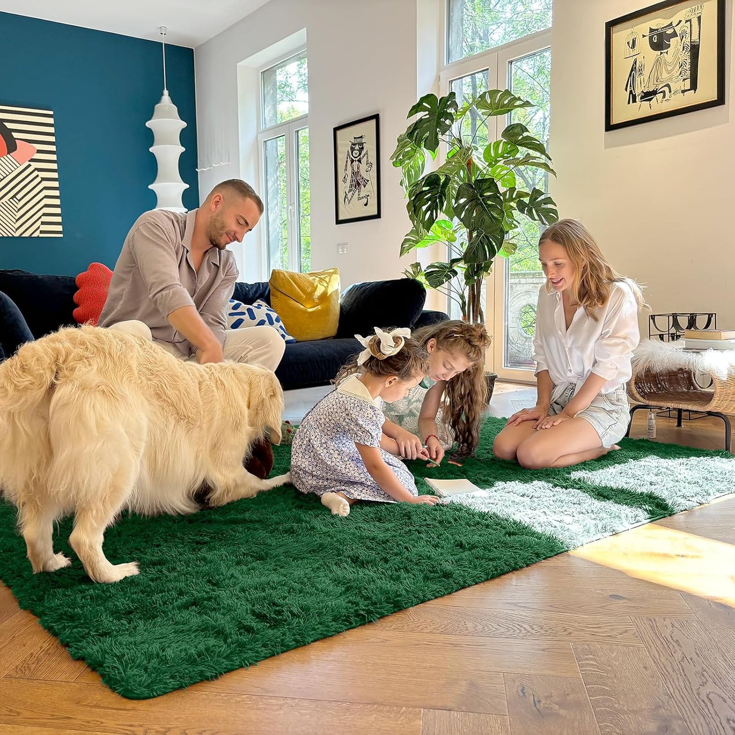 OLANLY Large Area Rug - Soft Fluffy Shaggy Carpet for Living Room & Bedroom | 5x7 Dark Green