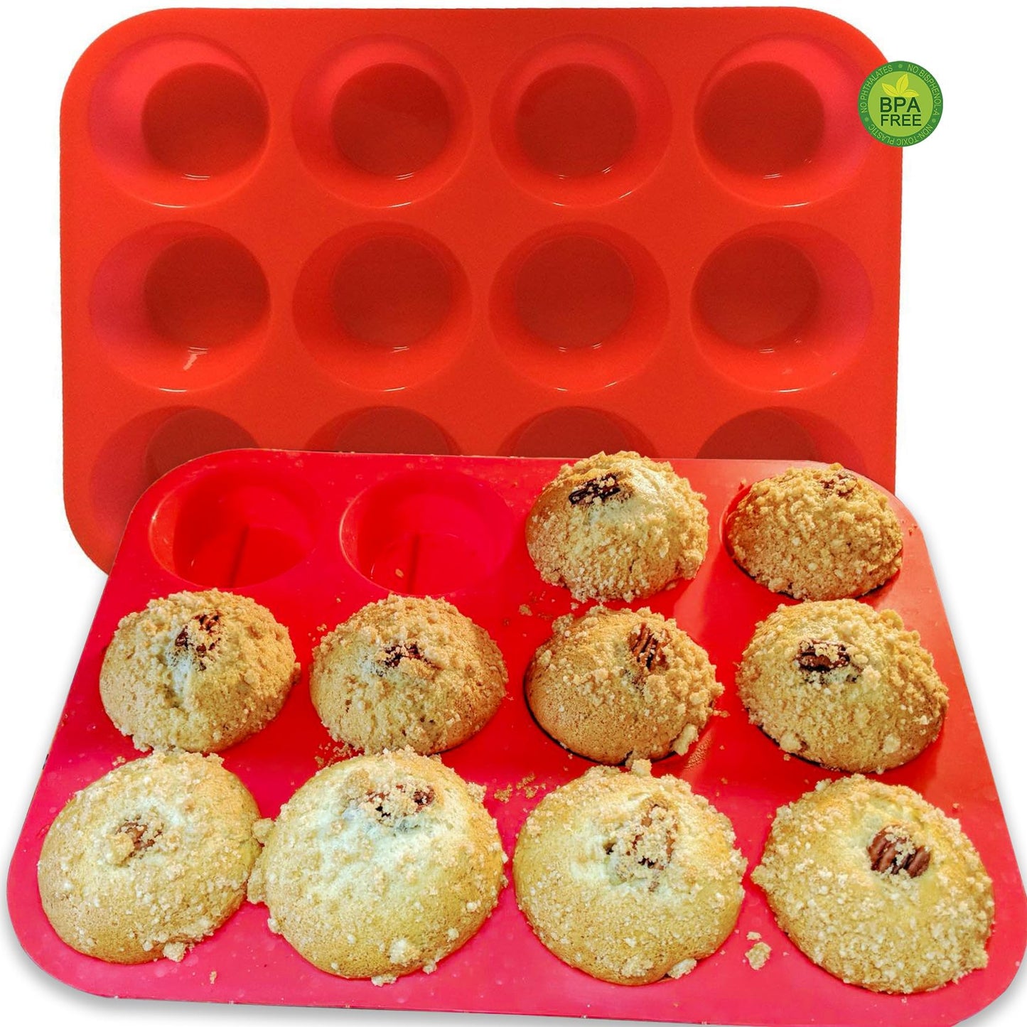 keliwa 2PCS Thicken-12 Cup Silicone Muffin Pan - Cupcake Baking Pan Great for Making Muffin Cakes, Tart, Bread -Non - Stick Silicone Mold/Dishwasher - Microwave Safe