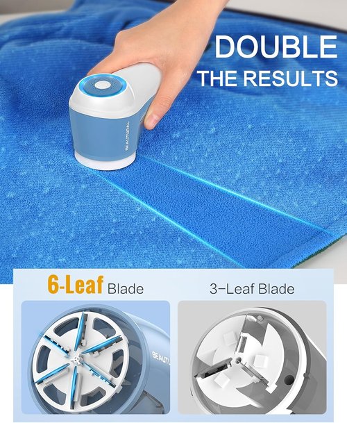 Beautural Fabric Shaver - Rechargeable Electric Lint Remover with 6-Leaf Blades for Clothes & Furniture