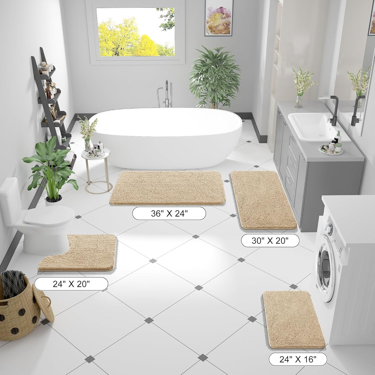 OLANLY Large Bathroom Rugs - Extra Soft Chenille Bath Mats | Quick Dry, Machine Washable, Beige 44x32