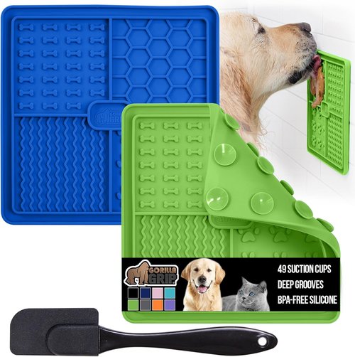 GORILLA GRIP Silicone Lick Mat for Dogs | BPA-Free, Suction Cups, Dishwasher Safe | 2-Pack in Royal Blue & Green