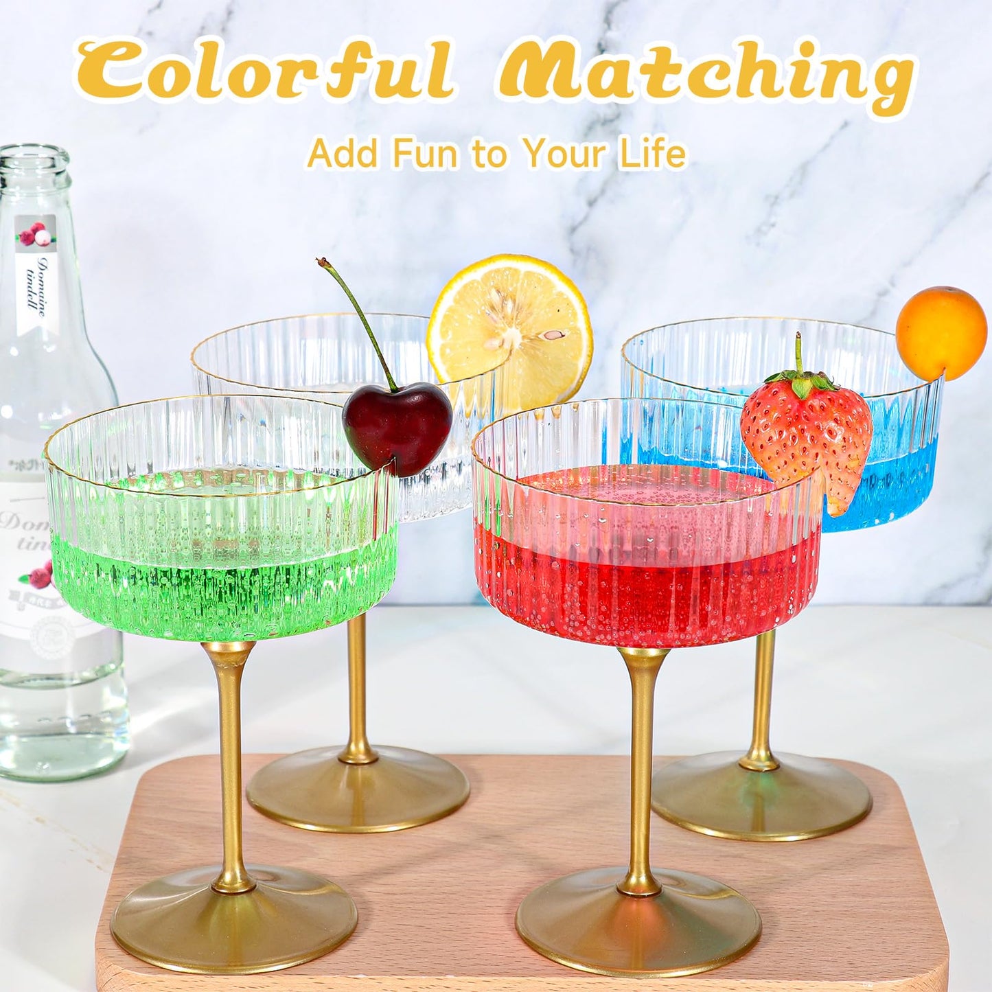 XUWAIDSGN 12 Pcs Champagne Martini Glasses 9 Oz with Gilded Removable Gold Rim Coupe Glasses Pink Martini Glasses Plastic Mimosa Vintage Coupe Glasses Set For Wedding Anniversary (12, Ribbed Gold)