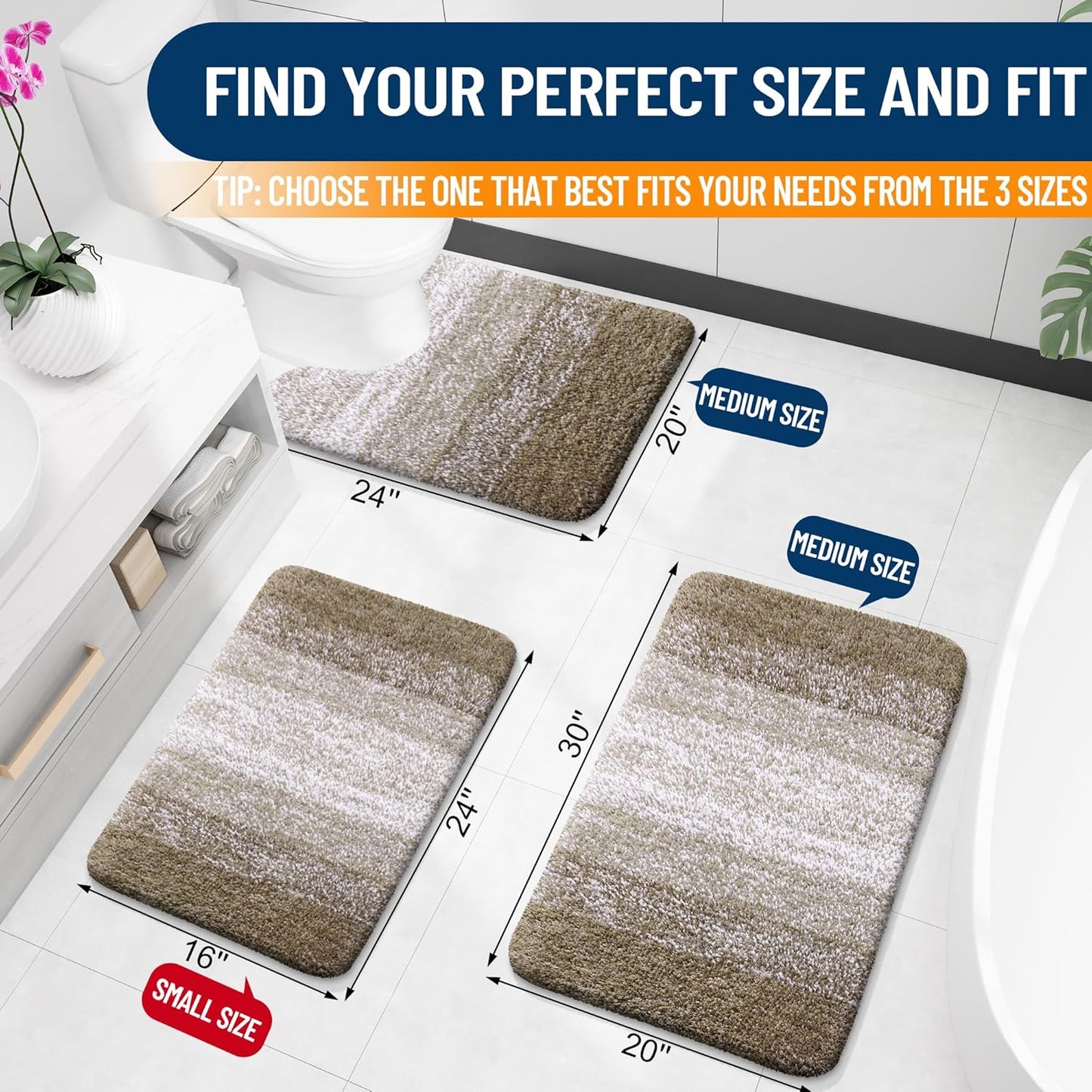 OLANLY Bath Rug Mat - Extra Soft Microfiber, Quick-Dry & Machine Washable | 24x16 Coffee Color