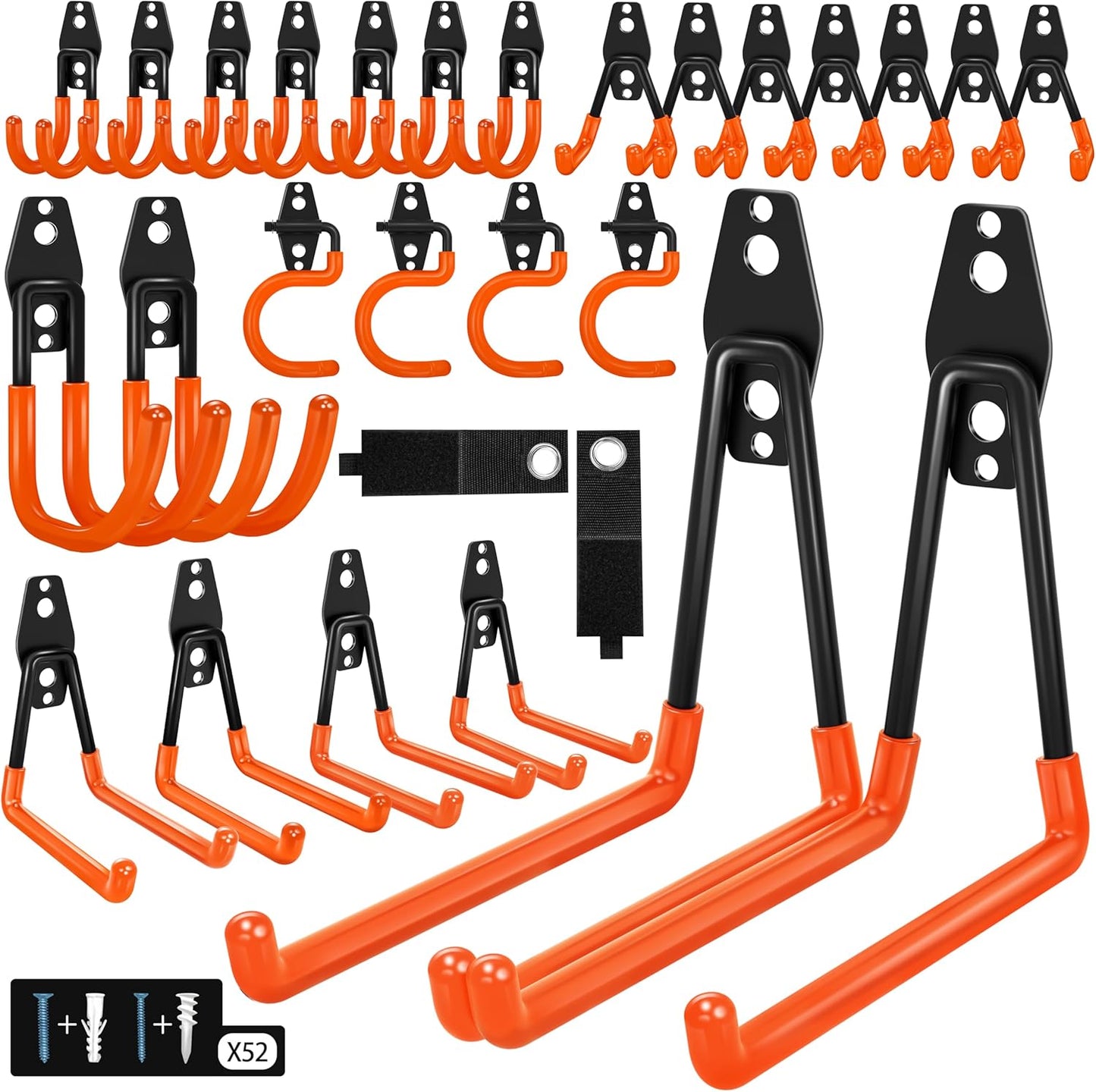 Skiennix 28 Pack Garage Hooks - Heavy Duty Storage Solution with Non-Slip PVC Coating for Bikes, Ladders & Tools