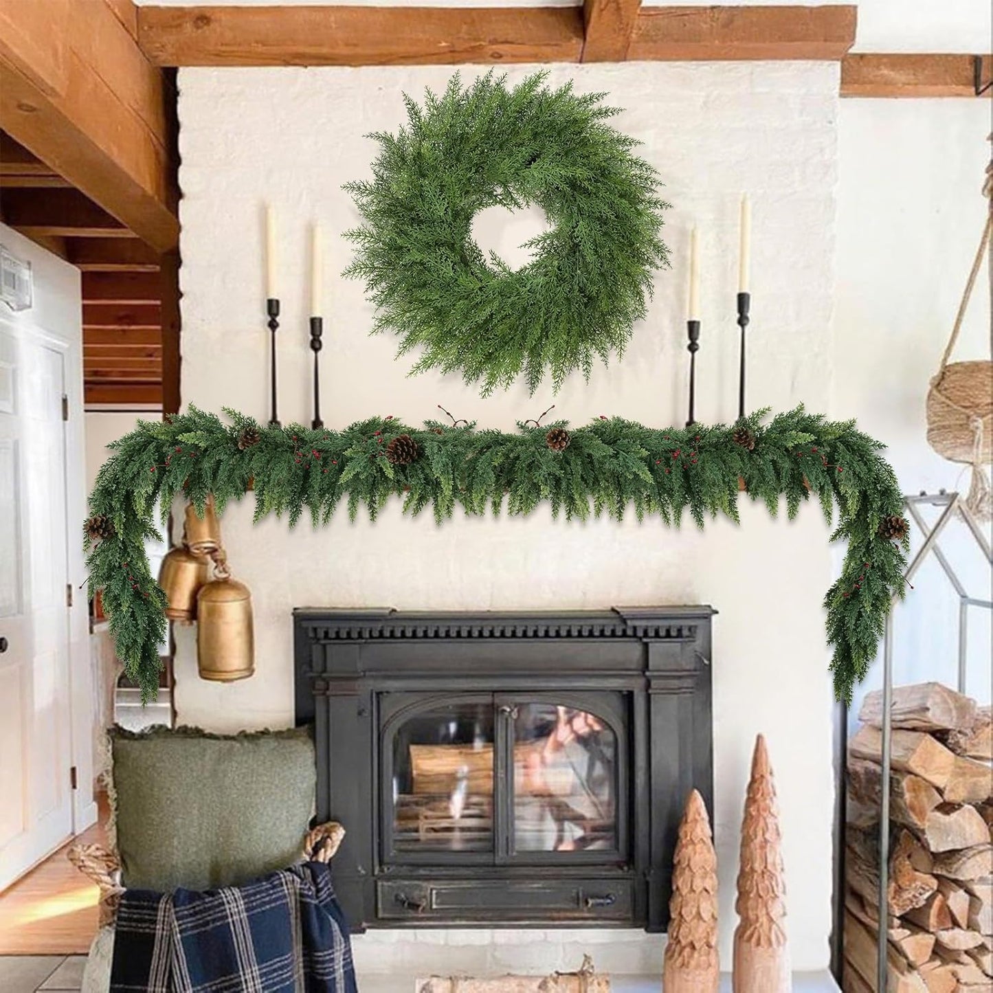 Lush Christmas Wreath - 24-Inch Real Touch Faux Cedar for Indoor/Outdoor Holiday Decor