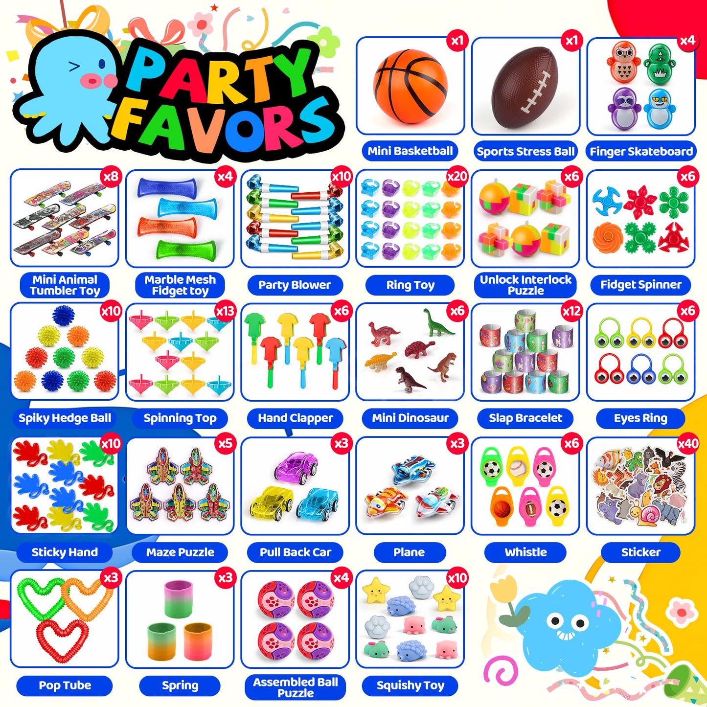 Amy&Benton 200PCS Party Favors for Kids 4-8 Goodie Bags Stuffers,Prize Box Toys for Kids Classroom,Toddler Bulk Fidget Toys Pinata Fillers,Classroom Birthday Gift Carnival Prizes Rewards