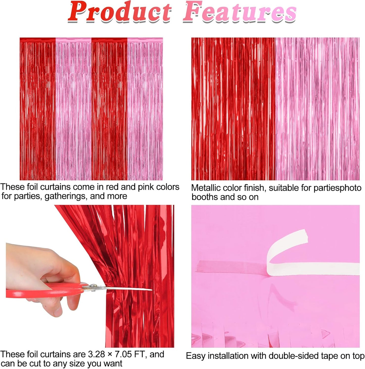 Regine Switzerland | 2 Pack Red Pink Backdrop Curtains - 3.28' x 7.05' Metallic Fringe for Parties