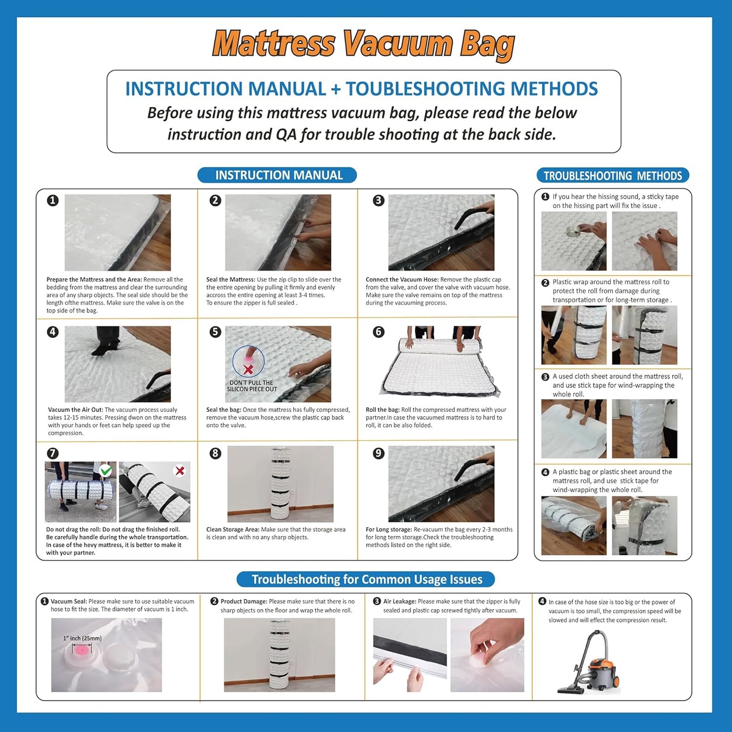 Storage Logic Foam Mattress Vacuum Bag - Vacuum Seal with 4 Adjustable Packing Straps | Queen/Full/Full-XL