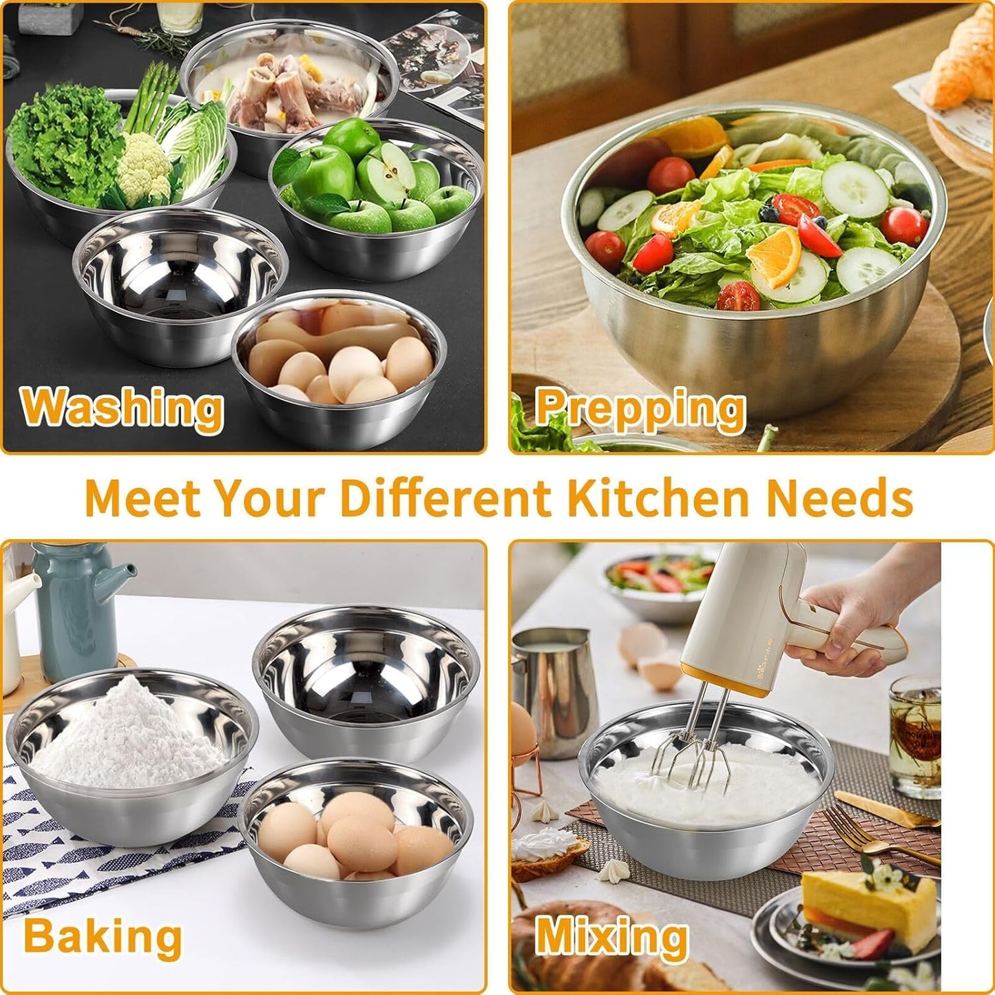 WEPSEN Mixing Bowls Set - 25PCS Stainless Steel Nesting Bowls with Lids & Kitchen Utensils for Baking and Cooking