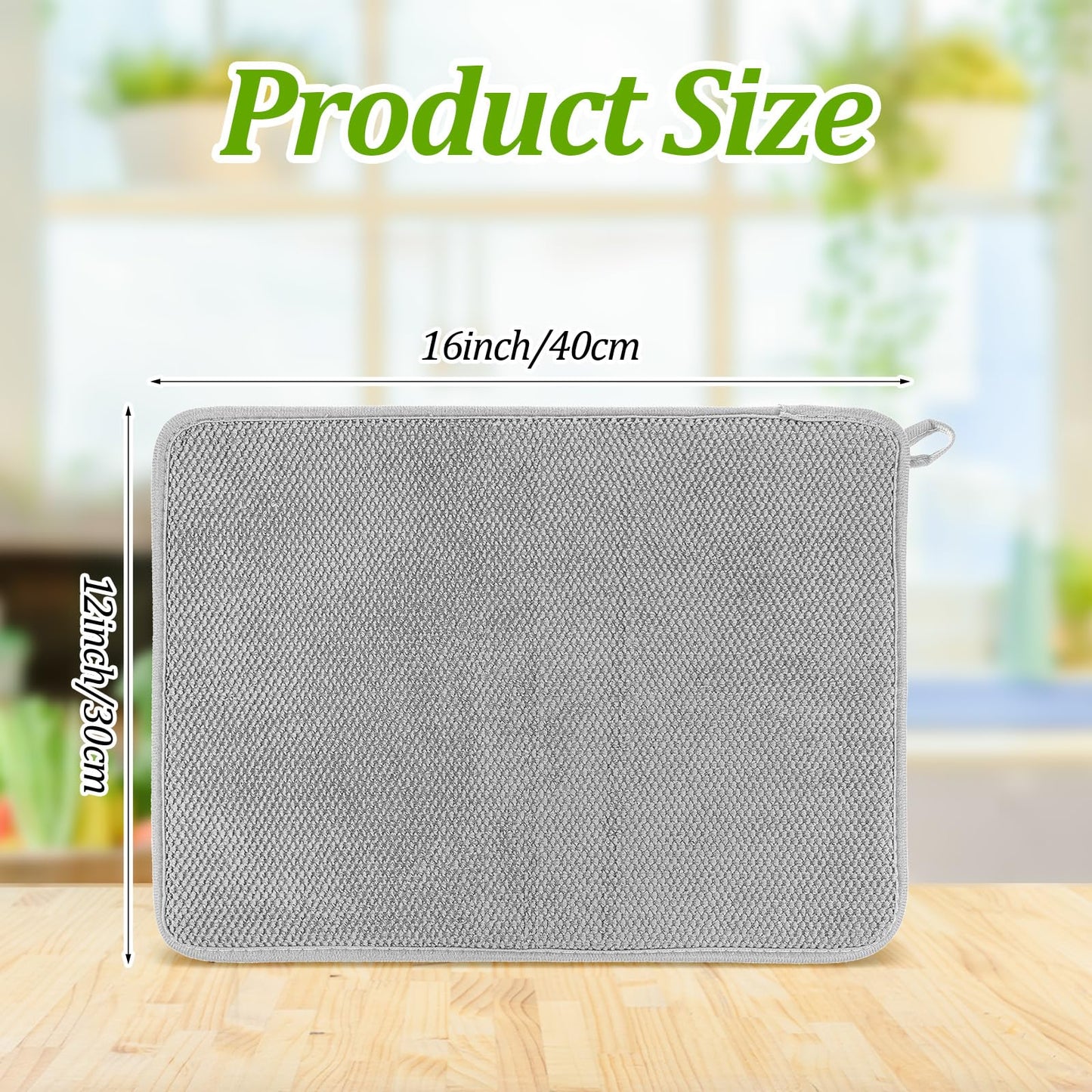 Microfiber Dish Drying Mat, Dish Drying Mat for Kitchen Counter, Super Absorbent Kitchen Dish Drying Pad, Coffee Bar Mat with Rubber Backed for Countertop Dishes Utensils, 16 x 12 Inch, Gray