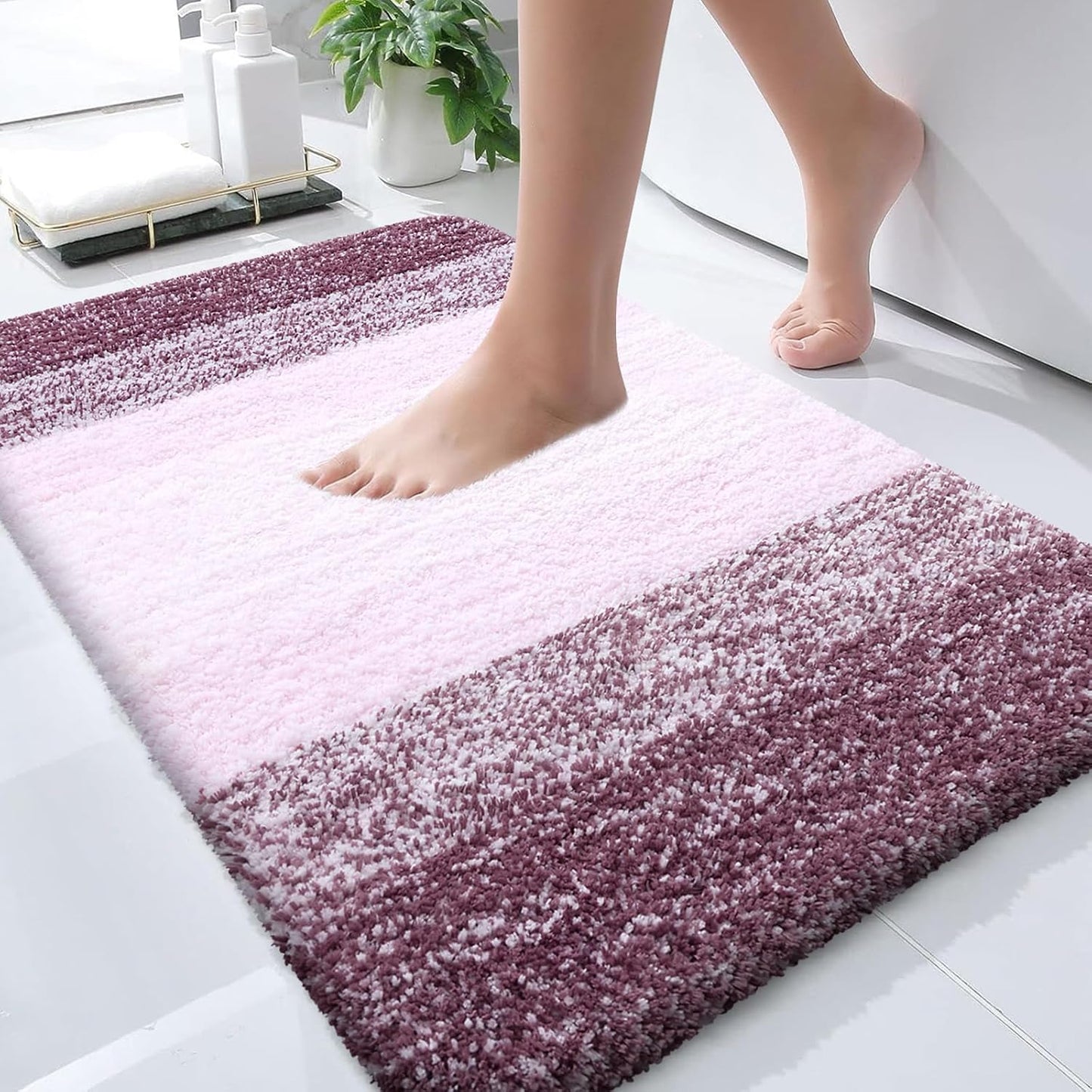 OLANLY Bathroom Runner Rug - Extra Soft Microfiber Mat | Quick Dry, Washable, 59x24, Mauve