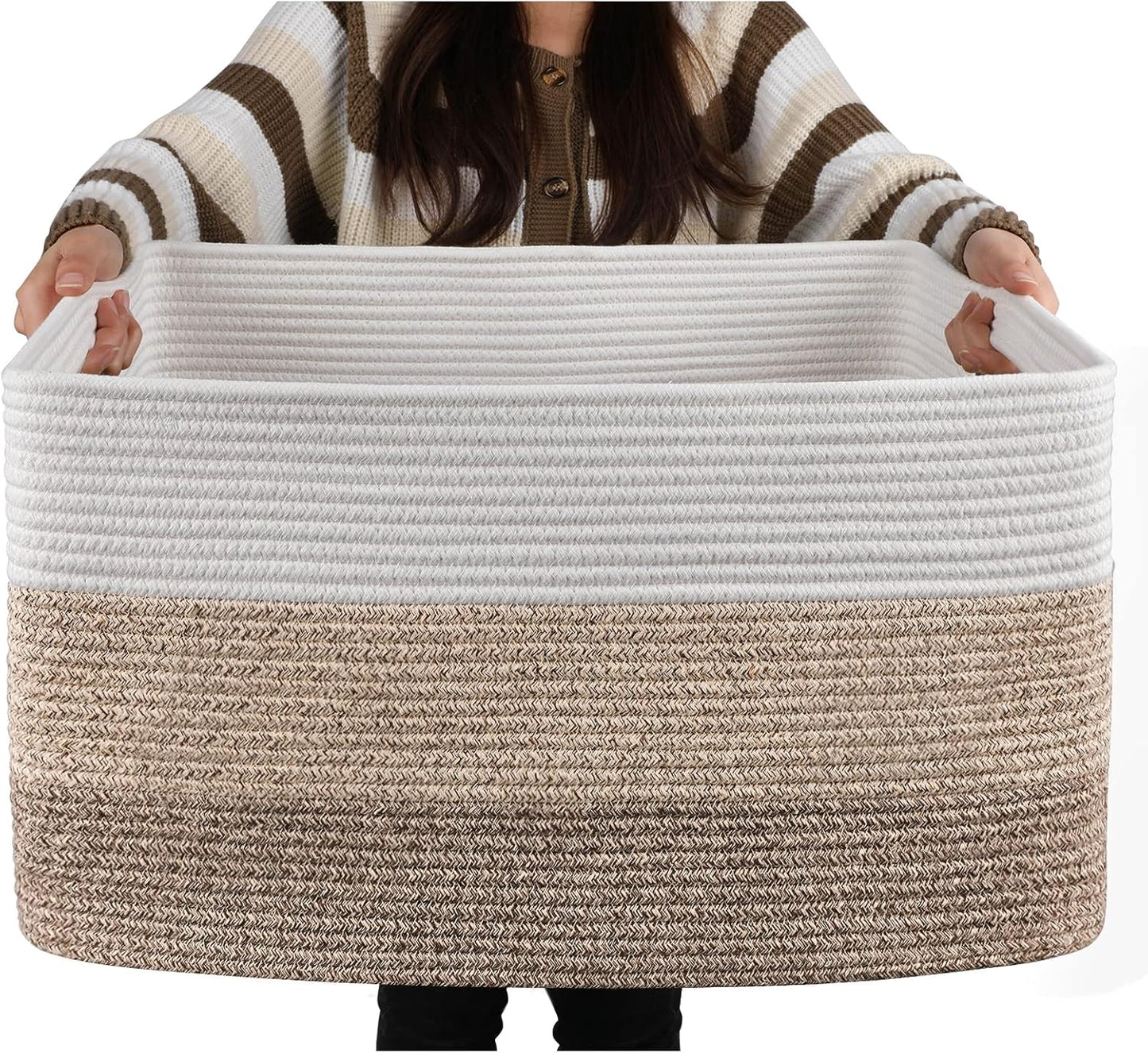 OIAHOMY Large Woven Blanket Basket - 22”x17”x12” Nursery & Living Room Toy Storage | Gradient Yellow