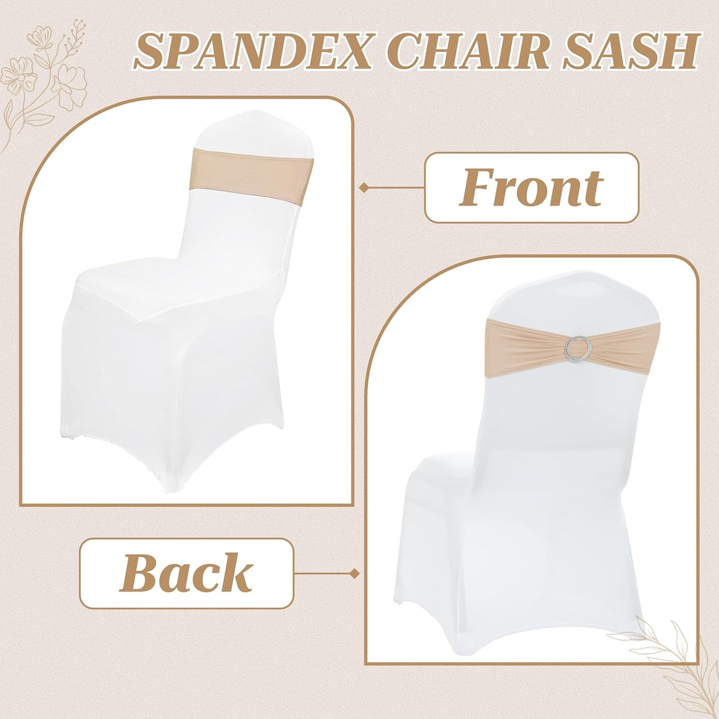 MDS Spandex Chair Sashes - Premium Stretch Covers with Buckle Slider | 50-Pack in Champagne Gold
