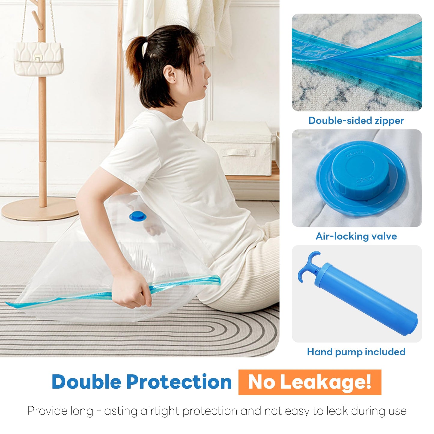 10 Pack Vacuum Storage Bags - Large Space Clothes Storage Travel Bag Hand Pump, No Leakage Compression Plastic Storage Bins Bags Travel Clothing, Vacuum Bag for Blankets Comforters Pillows