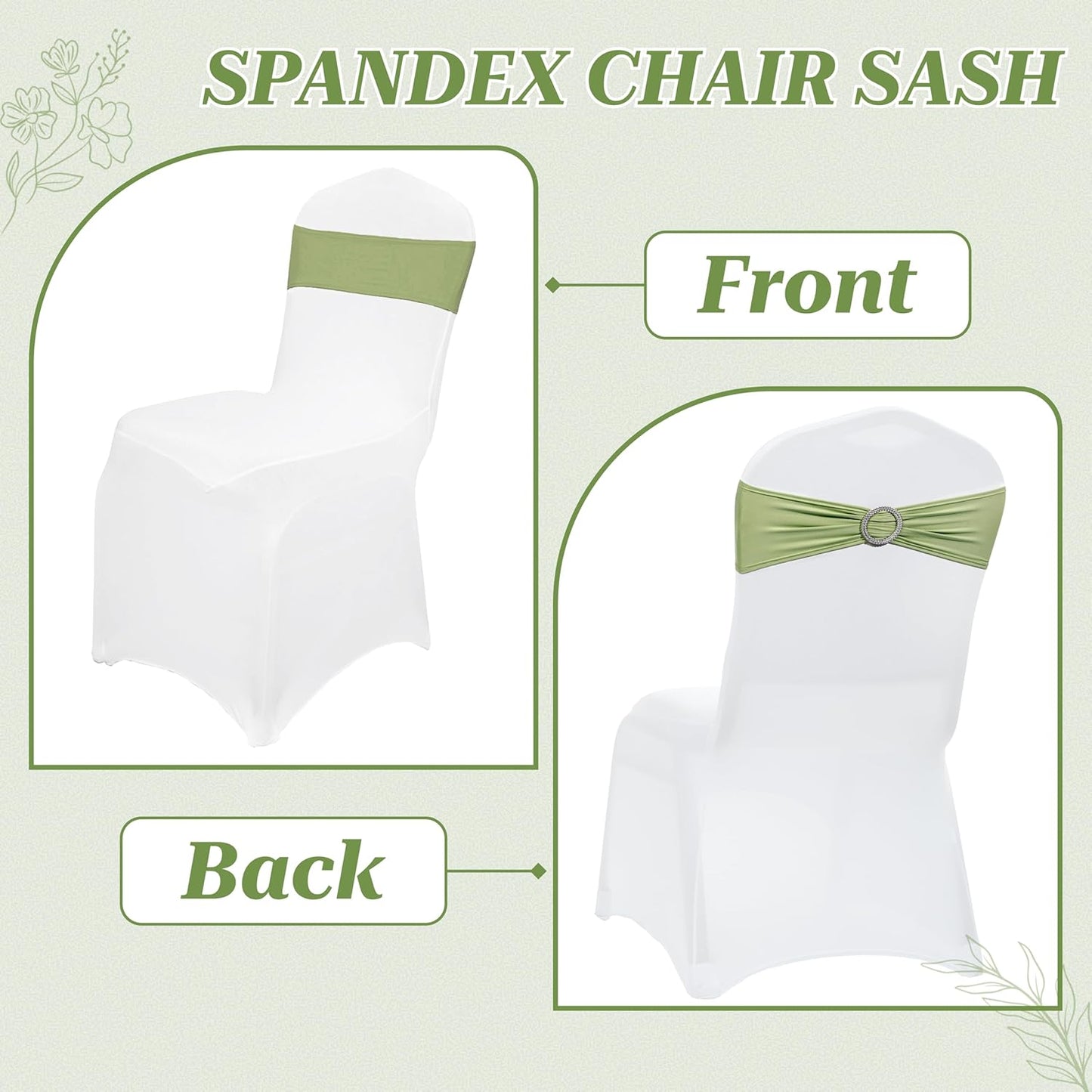 MDS Spandex Chair Sashes - Universal Fit Elastic Stretch Ties with Buckle for Events | Sage Green - Pack of 150