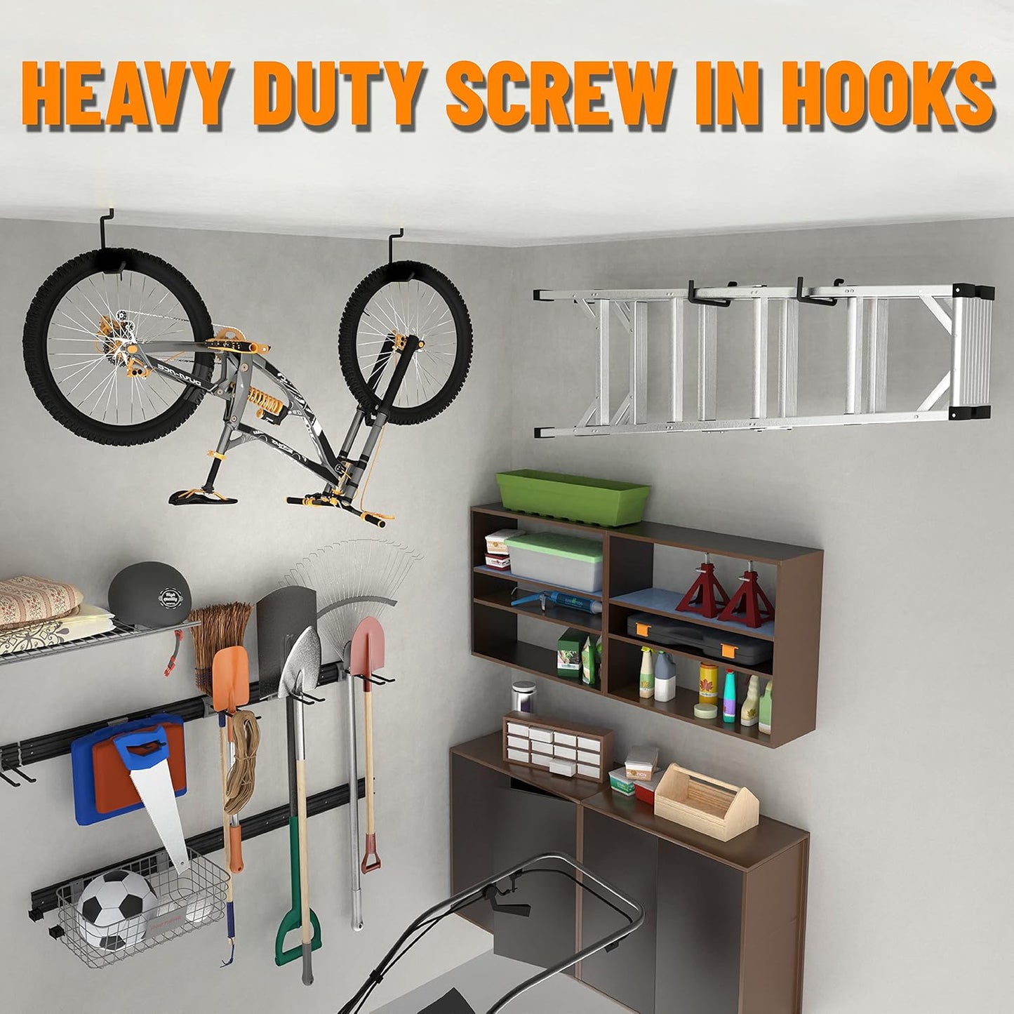 Unp POETISKE Heavy-Duty Screw-In Ladder Bike Hooks | Wall-Mounted Garage Organizer - 4-Pack