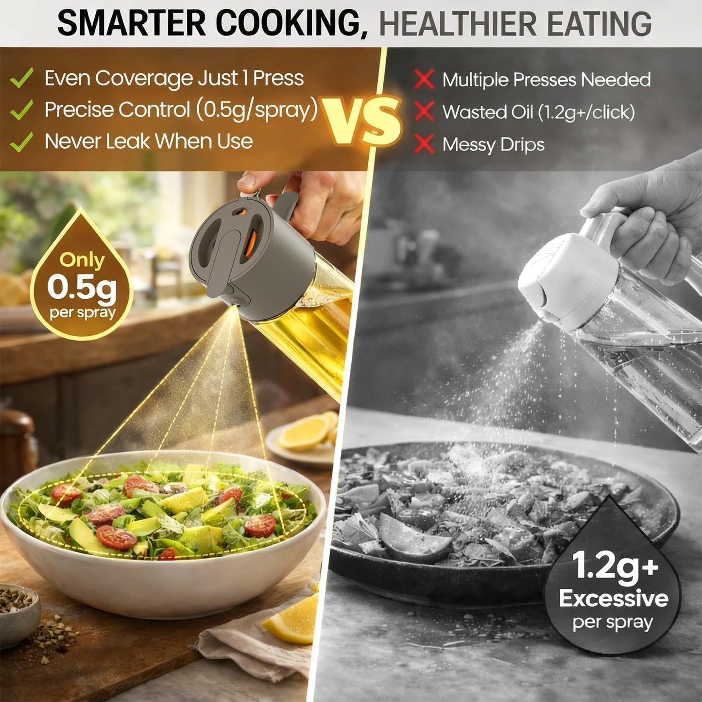 Costop Professional 500ml Glass Oil Sprayer - 3-in-1 Kitchen Tool: Fine Mist, Stream & Pour | Leak-Proof Design for Air Fryer, BBQ & Cooking | BPA-Free