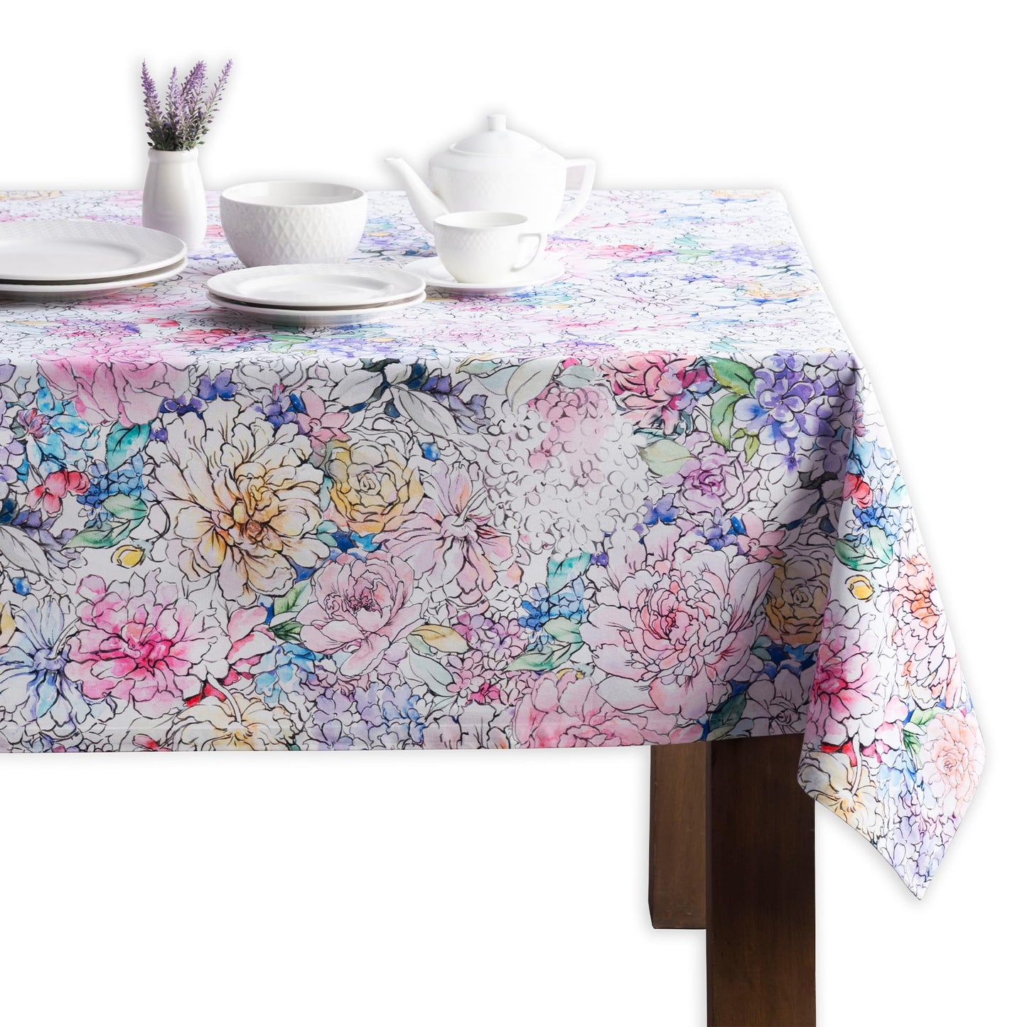 Maison d' Hermine Table Cloth Rectangle Table 100% Cotton 60 x 90 Inches Tablecloth Reusable Decorative for Dining Kitchen Room Farmhouse Home Gifts for Mothers Day Spring Summer - Floral Love