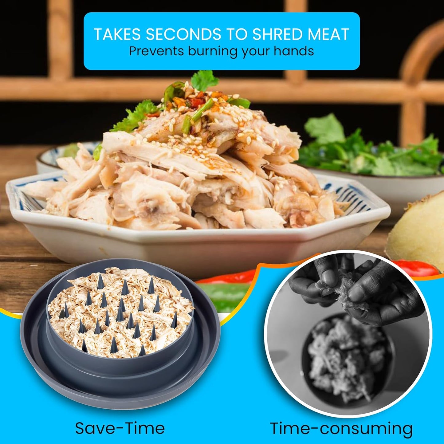 Skiennix Chicken Shredder Tool - Ergonomic Meat Shredder with Lid, Anti-Slip Base, BPA Free, Dishwasher Safe