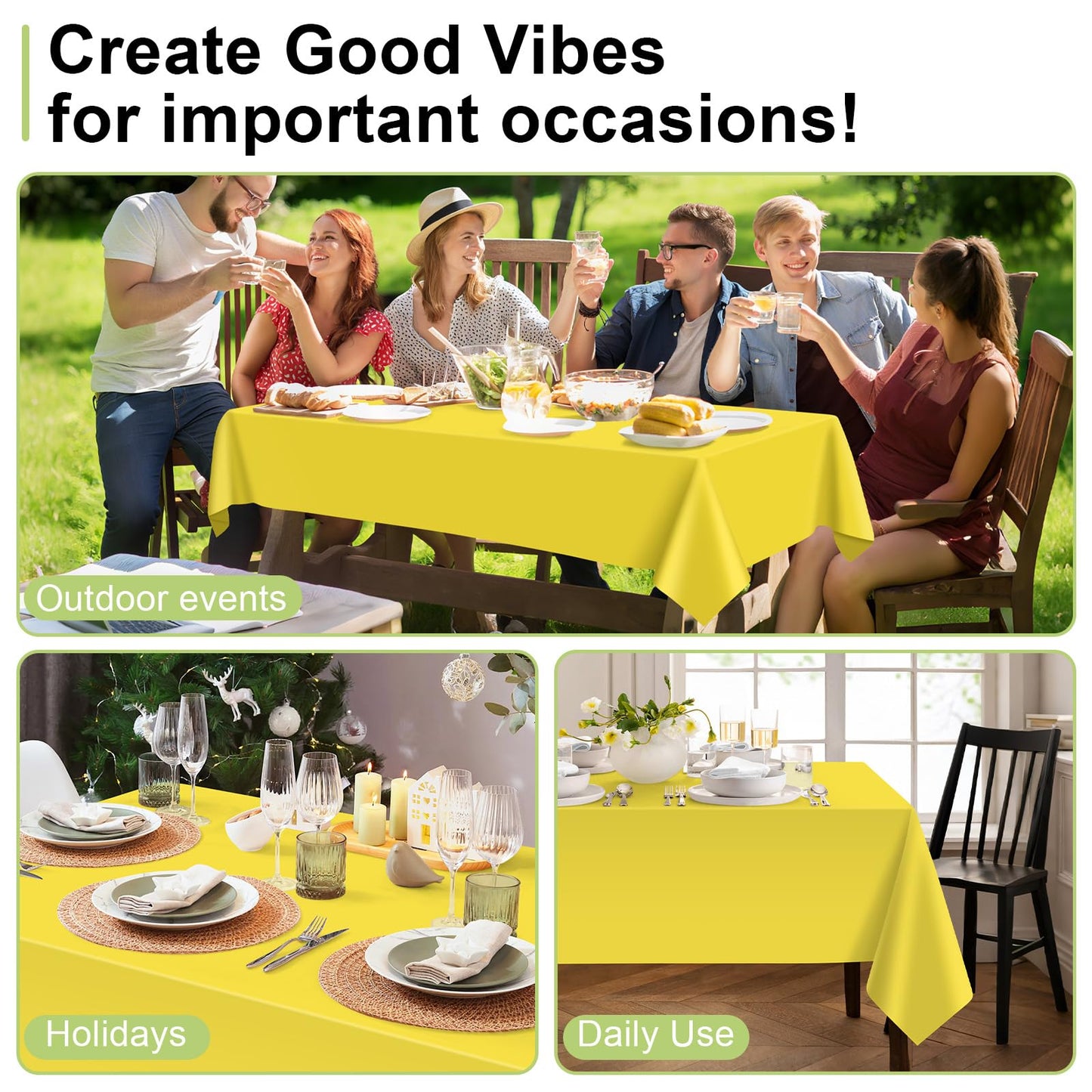 QIKSION Yellow Plastic Table Cloth Disposable 6 Pack, 54 x 108 Inch Tablecloths for Birthday Party, Easter Decorations, Rectangle Table Cover
