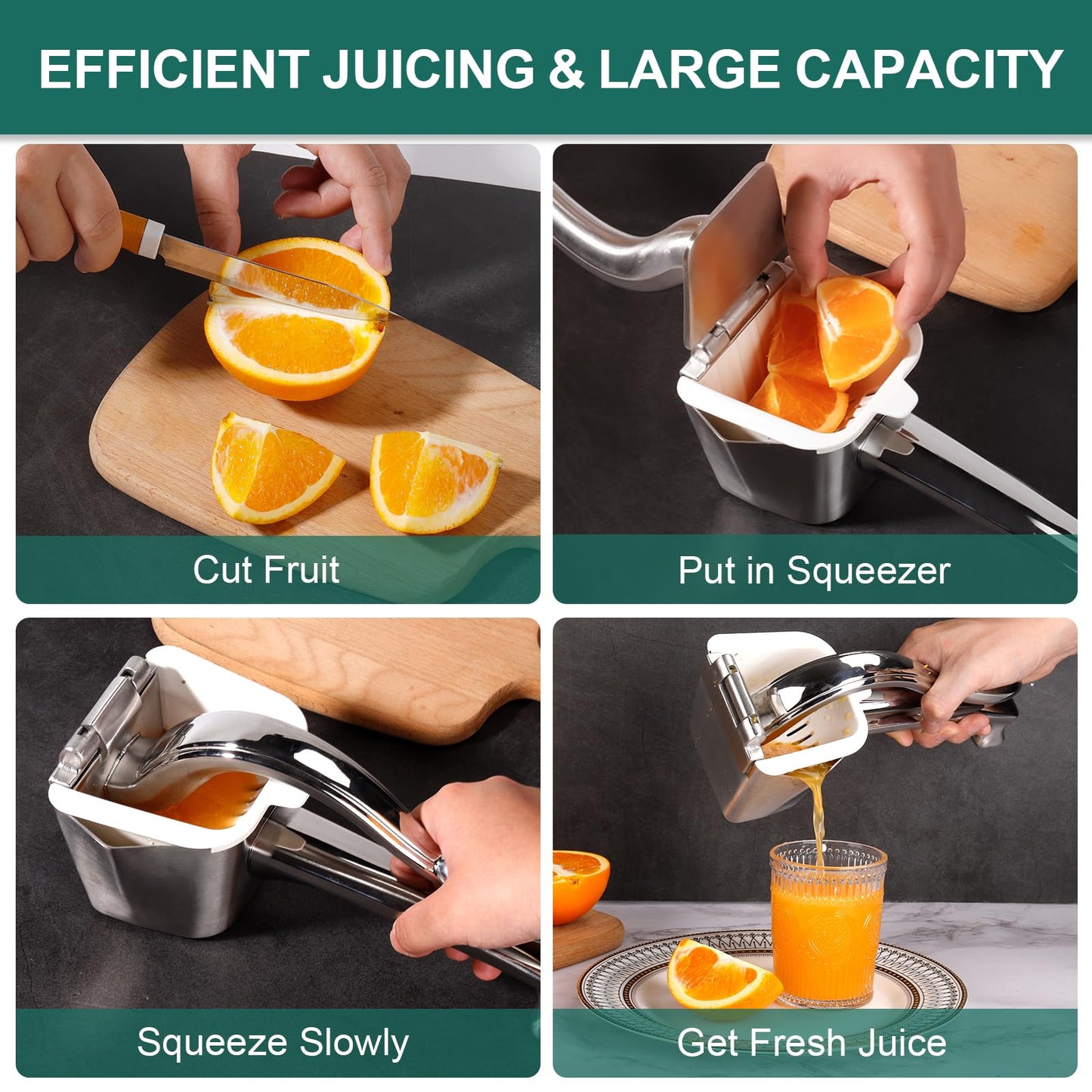 Stainless Steel Citrus Juicer Press - Manual Handheld Lemon/Orange/Pomegranate Squeezer with Non-Slip Grip, Rustproof Dishwasher Safe Fruit Press for Home Kitchen, Easy to Clean