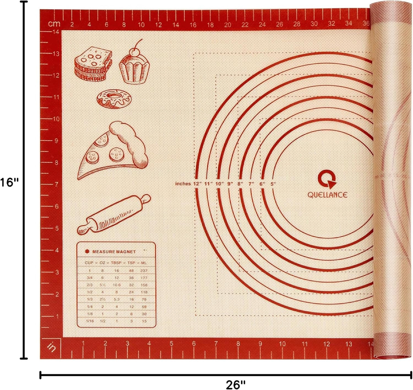 Skiennix Silicone Baking Pastry Dough Mat - Extra Large 26x16 Inch Nonstick Kneading Board | Thick & Reusable for Cookies, Bread, and Pizza