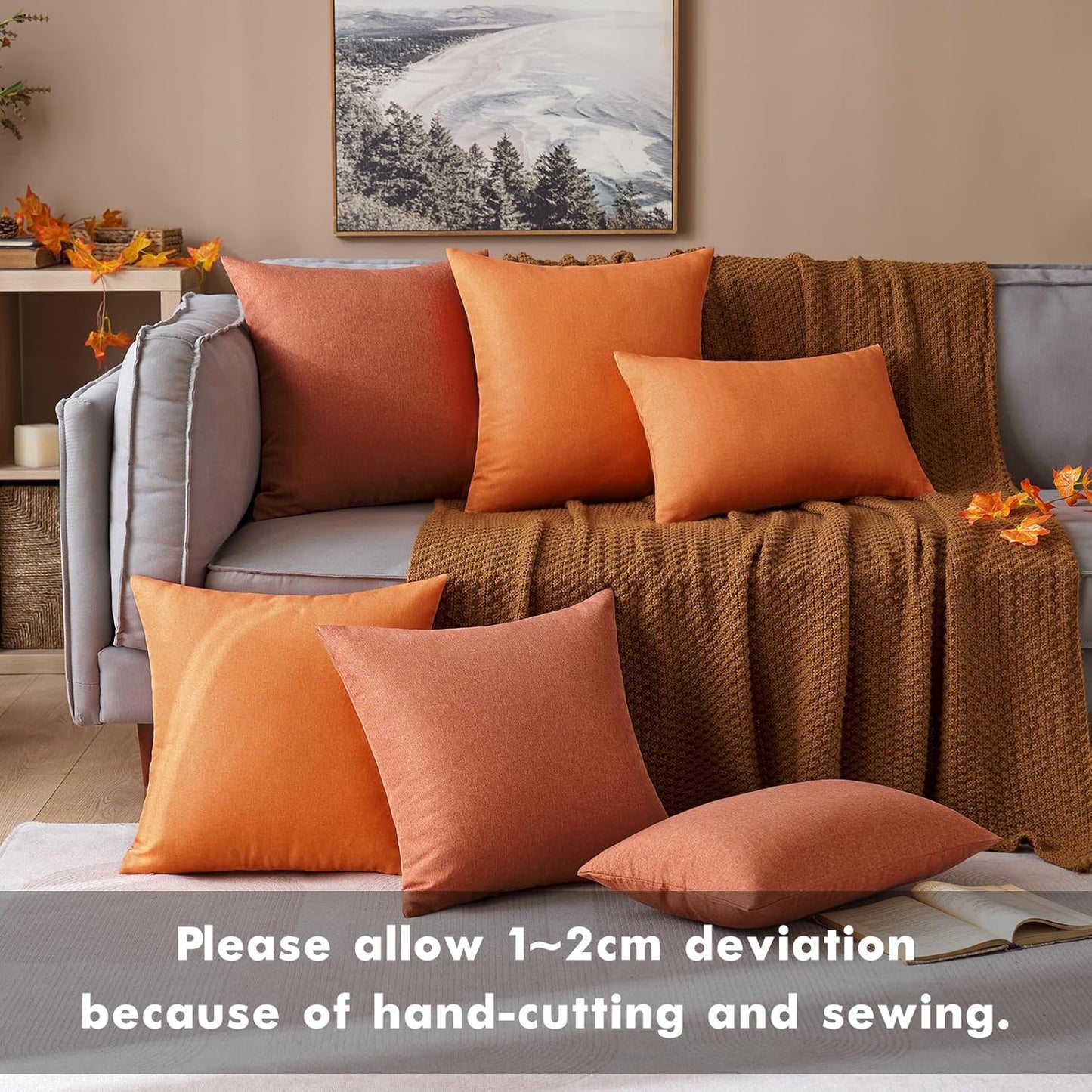 MIULEE Decorative Outdoor Throw Pillow Covers - Waterproof Faux Linen Cushion Cases | 12x12 Inch Rust (Pack of 2)