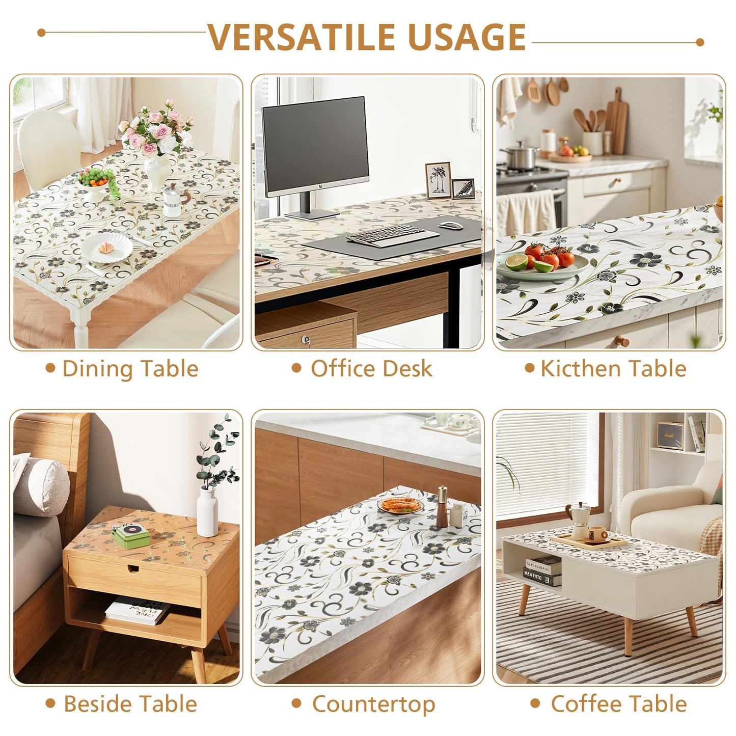 LovePads Floral Table Protector 24 x 48 Inch, 1.5mm Thick Plastic Table Cover, Waterproof Vinyl Tablecloth Rectangular Desk Protector Mat for Kitchen, Dining Room & Coffee Tabletop