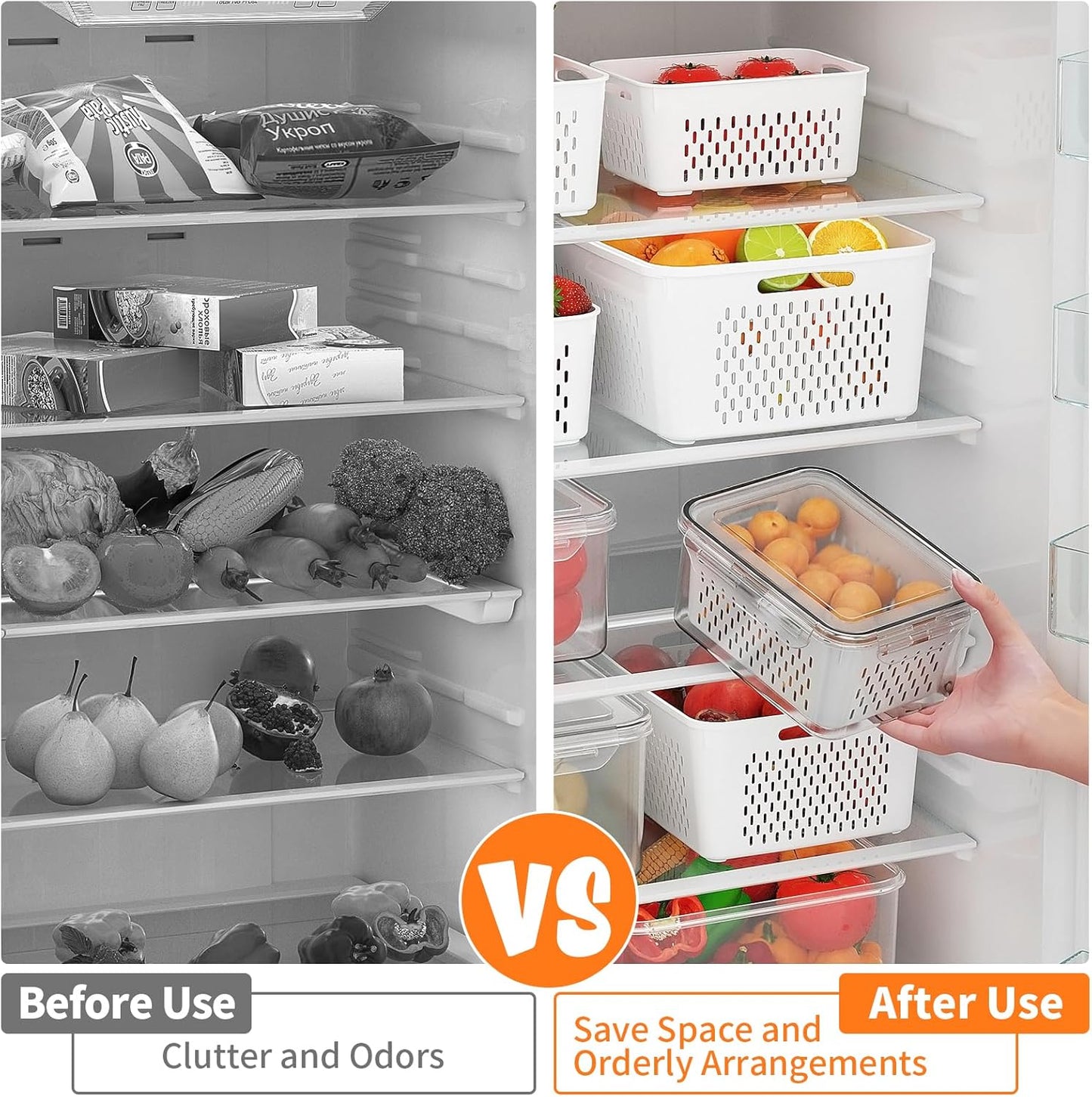 Skiennix Large Fruit Storage Containers - Airtight 5-Piece Set with Removable Colanders | Keep Produce Fresh Longer