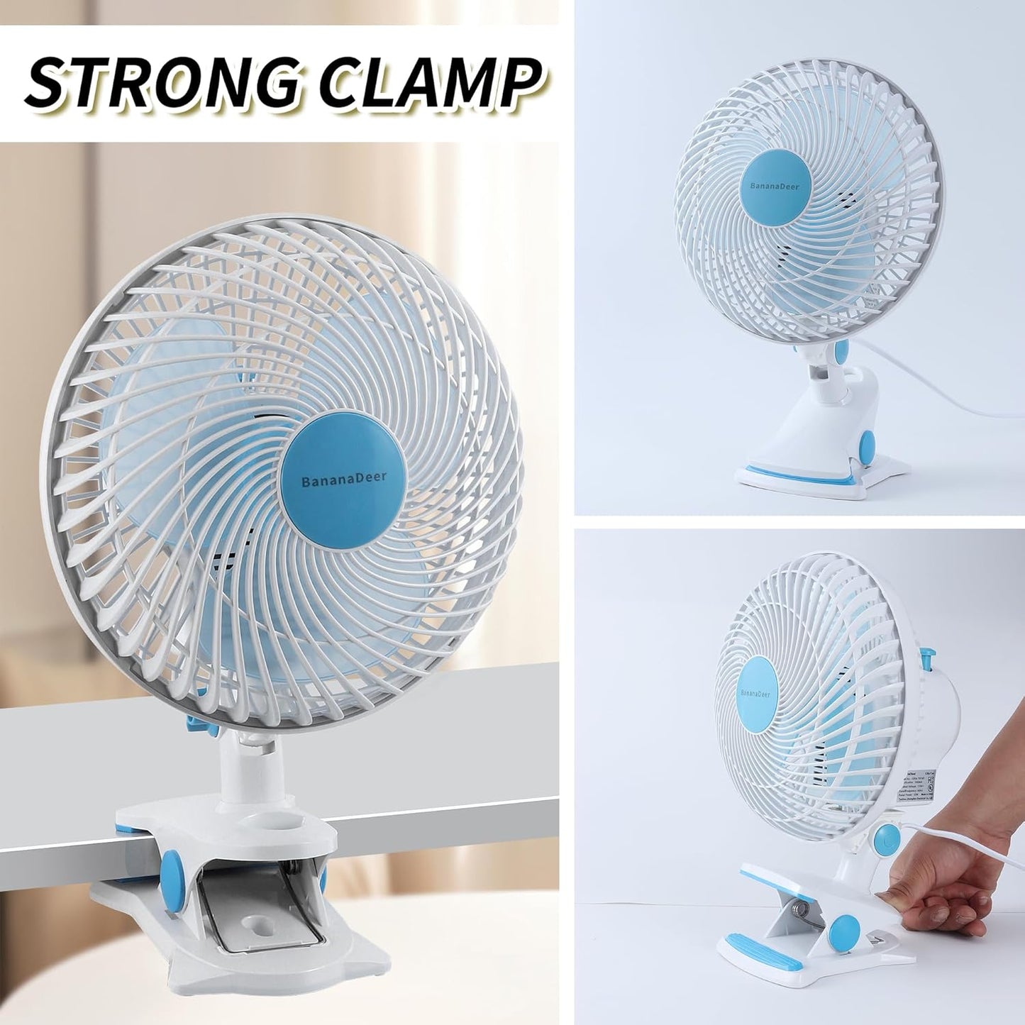 Skiennix 9-Inch Oscillating Clip-On Fan - Remote Control, Adjustable Tilt, 3 Speeds | Perfect for Home & Office