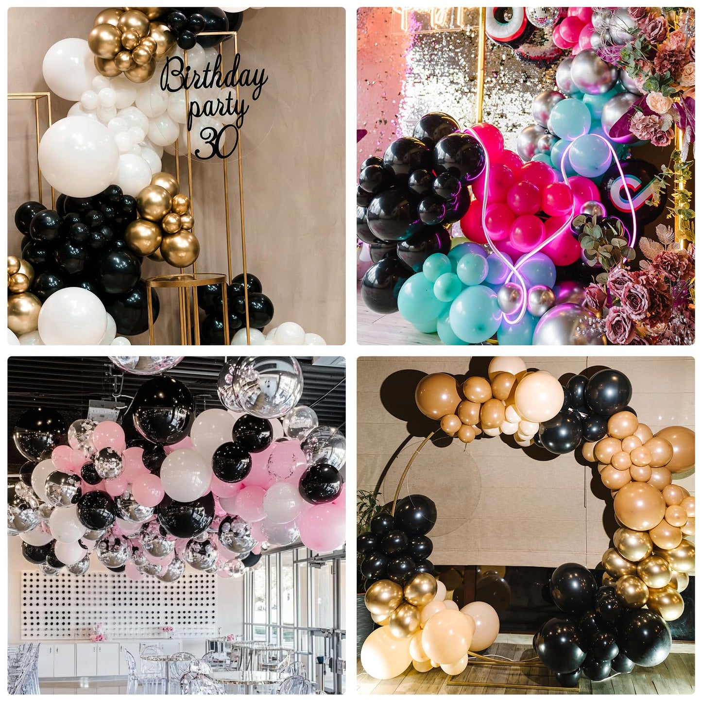 RUBFAC 135pcs Black Balloons Different Sizes 18 12 10 5 Inch for Garland Arch, Latex Balloon for Halloween Party Birthday Wedding Decorations