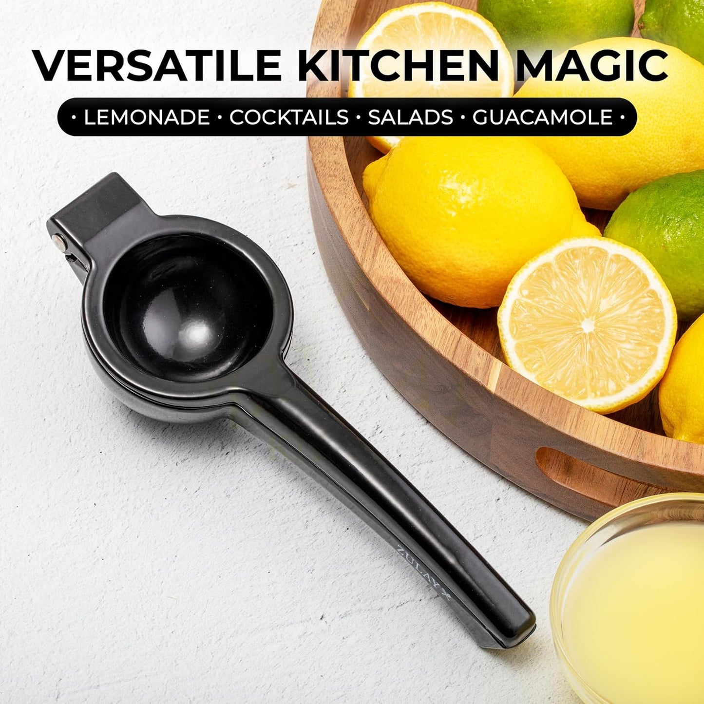 Zulay Premium Metal Lemon Squeezer - Manual Citrus Juicer for Maximum Juice Extraction | Black
