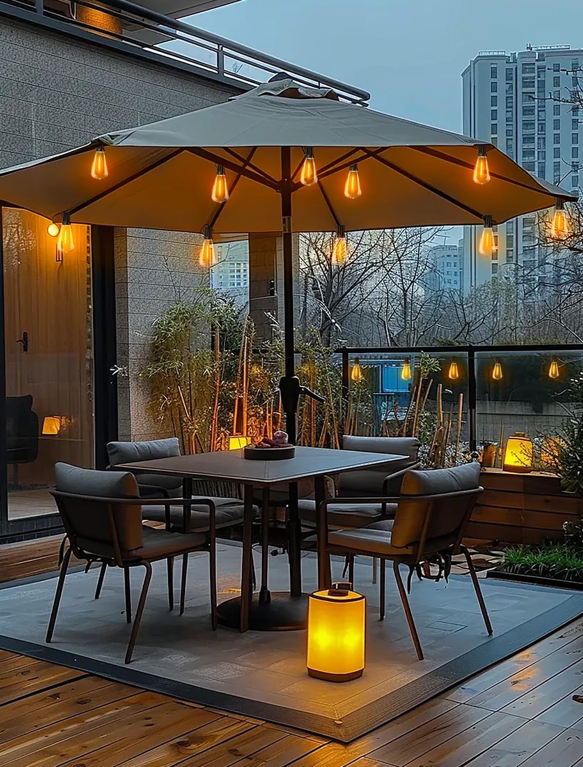 Skiennix Outdoor Patio String Lights - 100Ft Waterproof Remote Dimmable ST38 Bulbs | Perfect for Backyard Parties