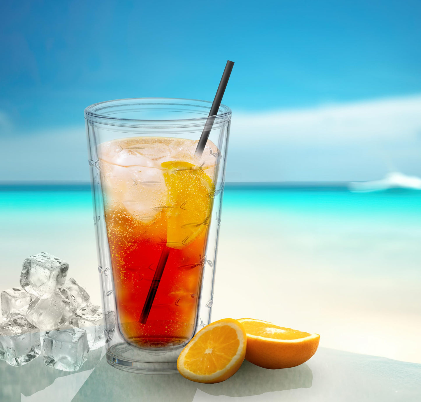KLIFA- CHARLESTON- 20 oz, Set of 4, Fish Plastic Insulated Tumbler Set, School of Fish Acrylic Double-wall Drinking Glass, BPA-Free, Plastic Drinkware, Dishwasher Safe, Clear