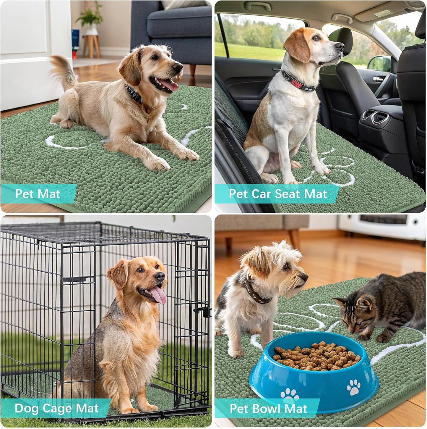 OLANLY Dog Door Mat - Muddy Paws Absorbent Design | Non-Slip Washable Chenille 36x24, Olive Green