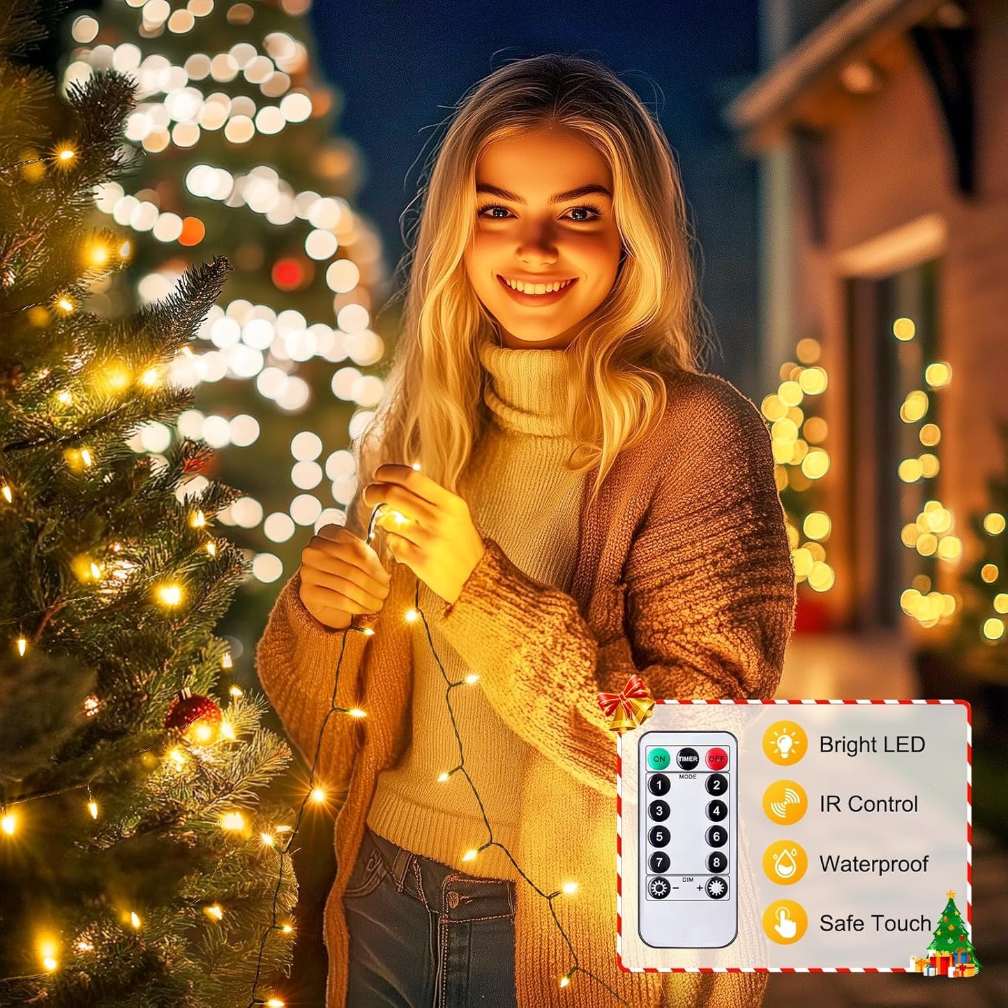 Minetom LED Christmas Lights - 39 FT Warm White Mini String Lights with Remote & USB Power Adapter | Perfect for Holiday Decor